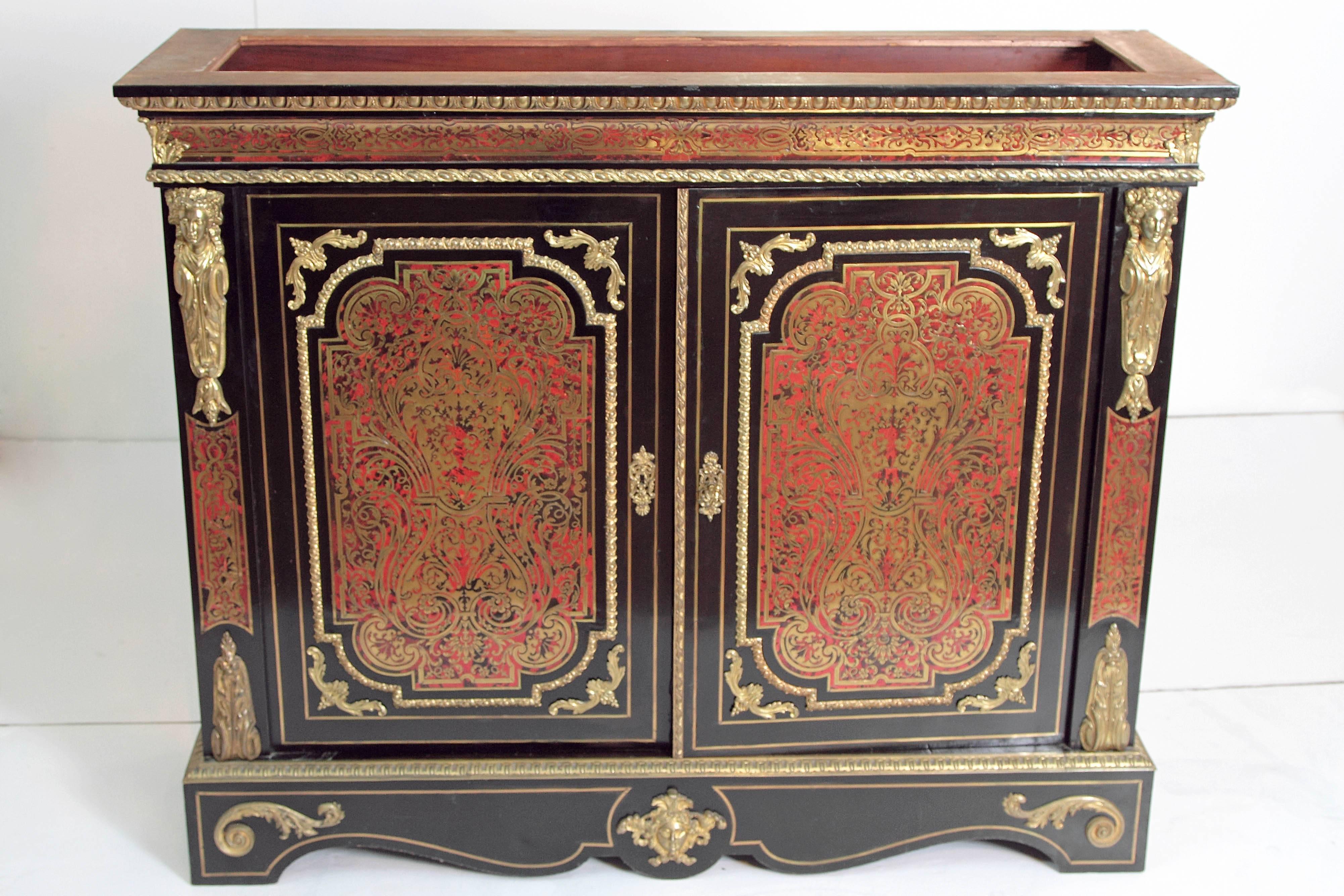 French Louis XVI Style Boulle Work Cabinet with Red Tortoise 1