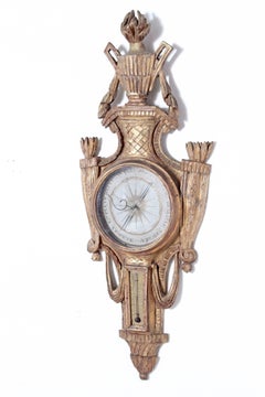 Late 18th Century French Louis XVI Giltwood Barometer and Thermometer