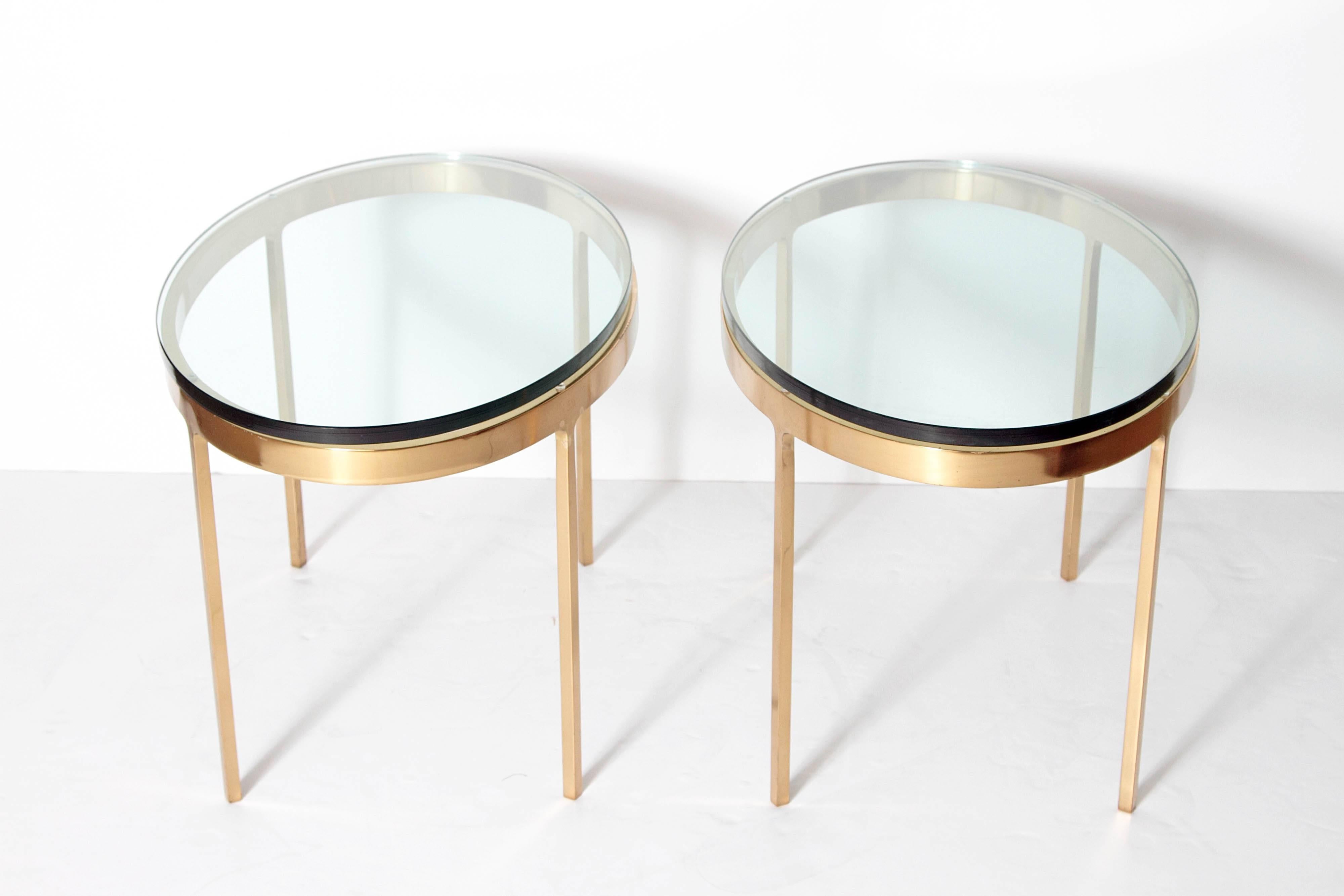 20th Century Oval Brass and Glass Tables by Nicos Zographos