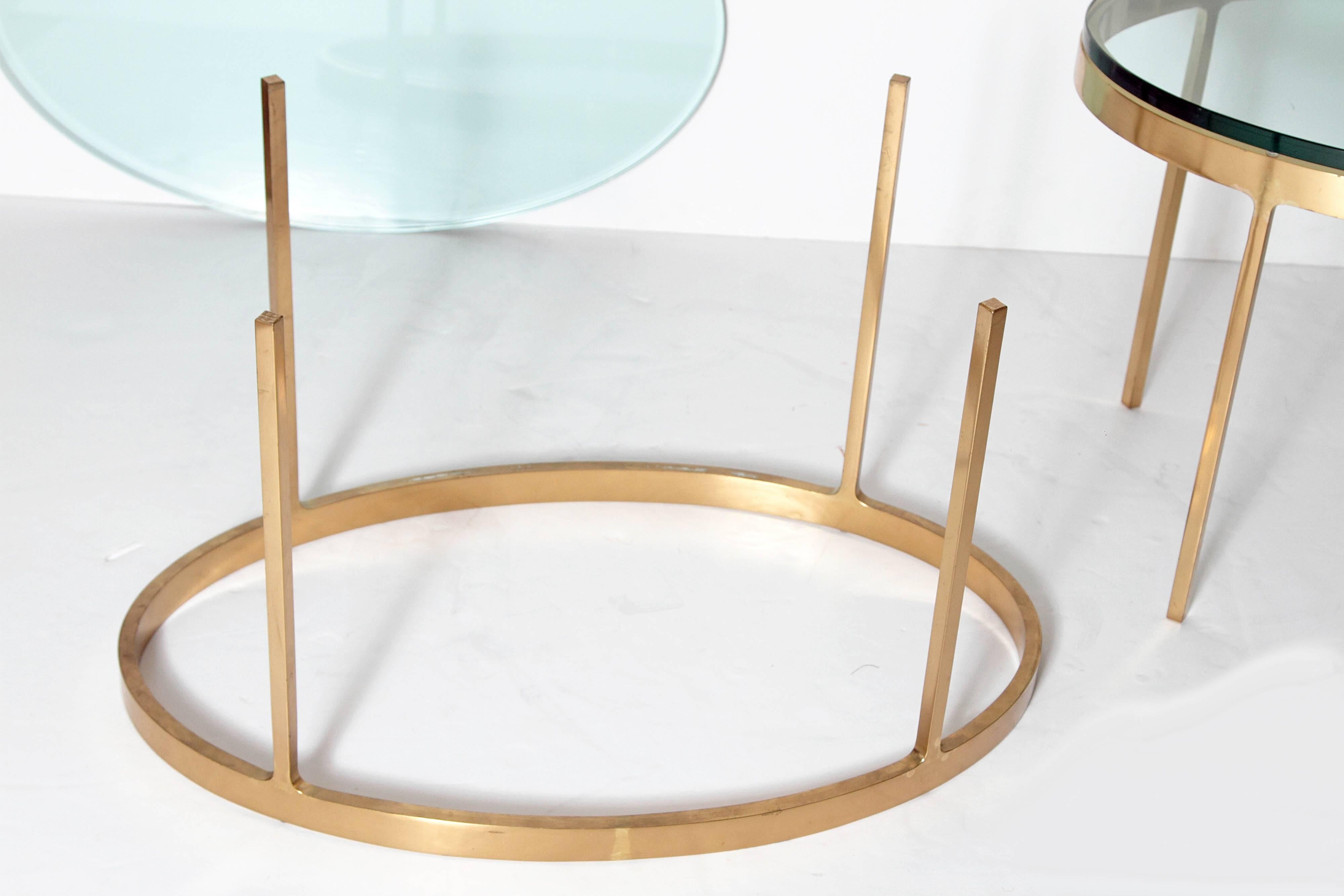American Oval Brass and Glass Tables by Nicos Zographos