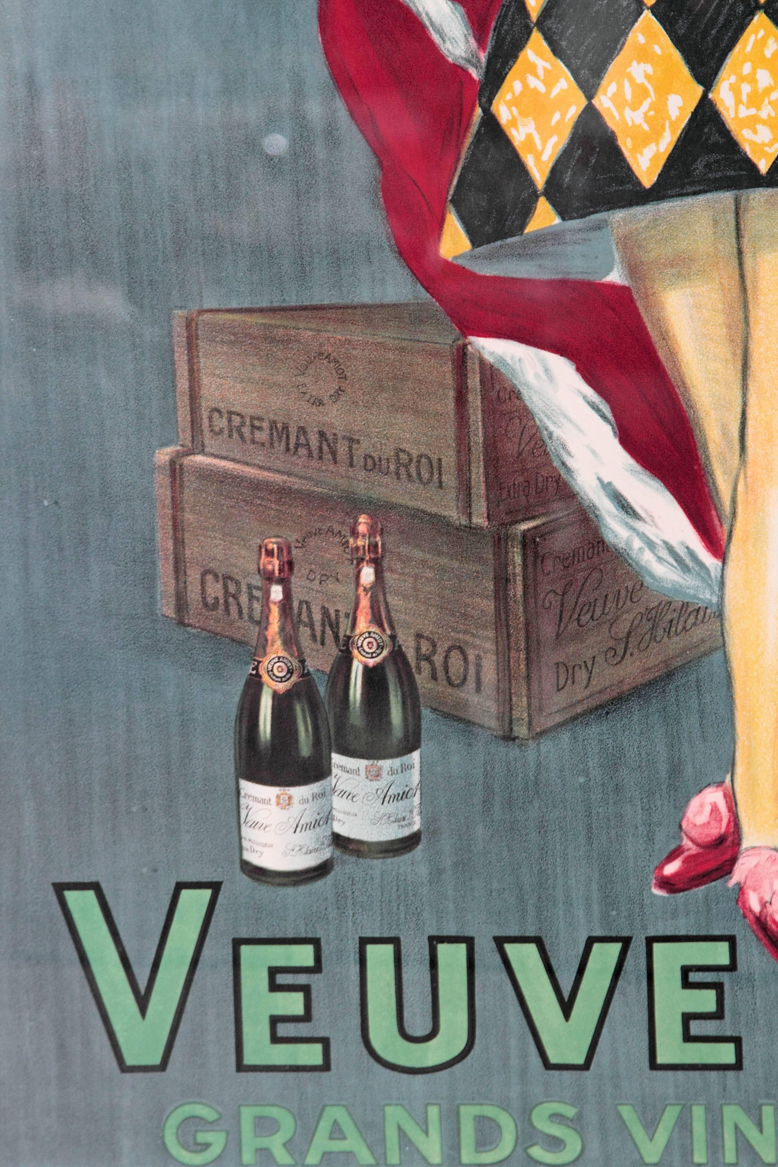 Large-scale advertising color lithographic poster by Leonetto Cappiello 1875-1942 for Veuve Amiot, 1922, professionally matted and framed

Cremant du Roi translates Cremant of the King

Grands Vins Mousseaux translates Great Sparkling