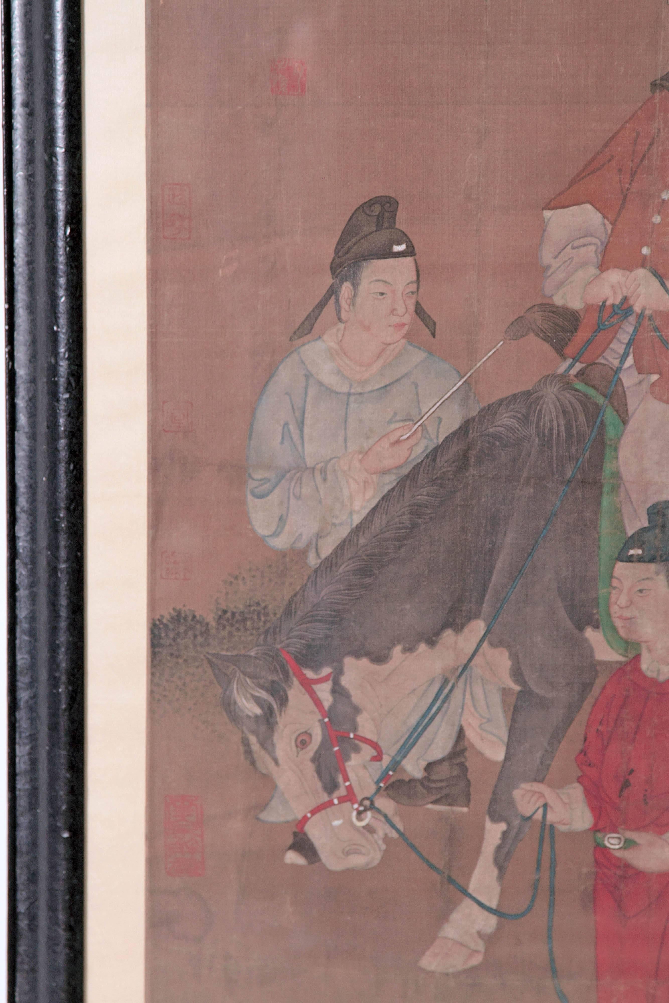 Qing Chinese Scroll Painting of Dignitary on Horseback