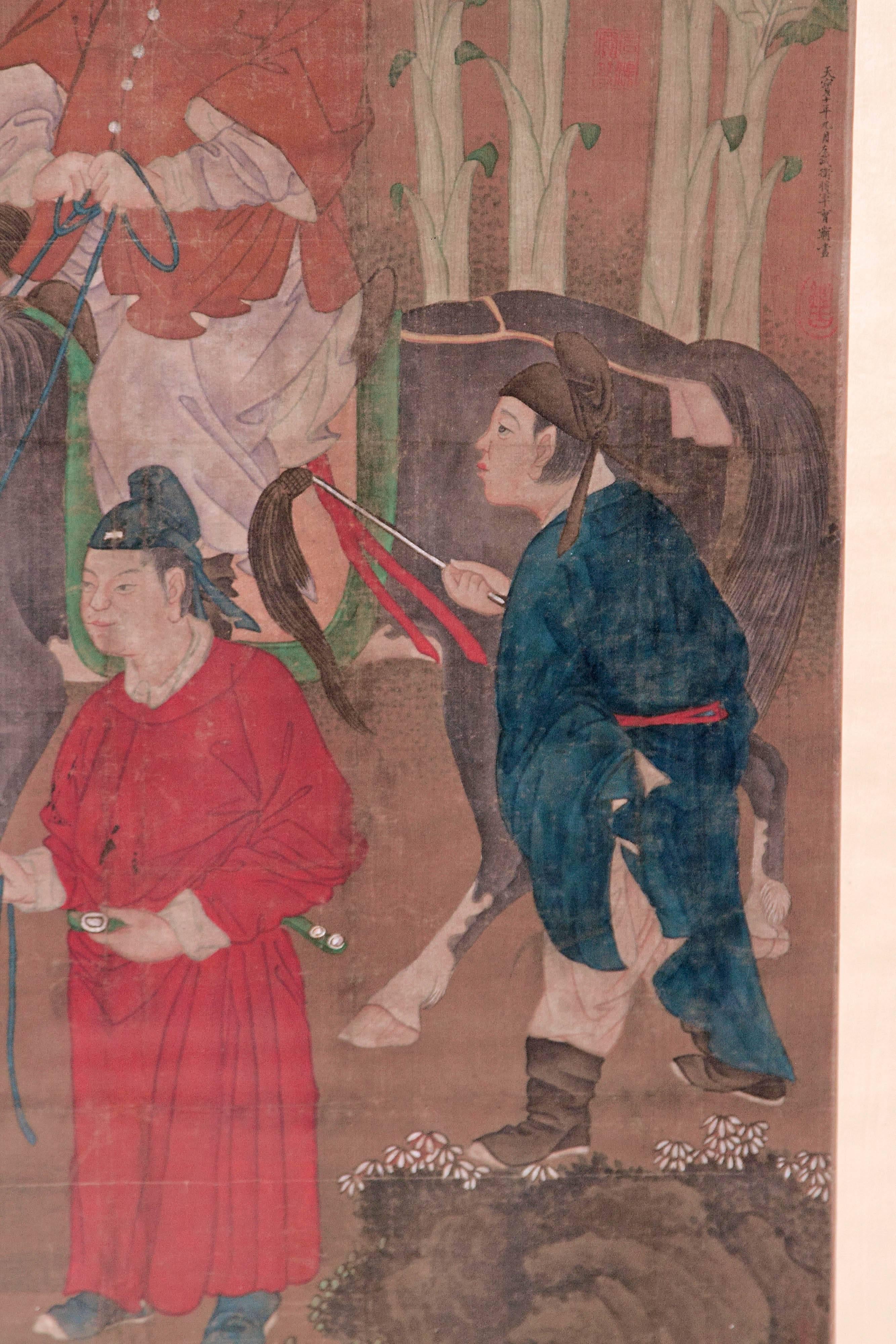 Chinese Scroll Painting of Dignitary on Horseback In Good Condition In Dallas, TX