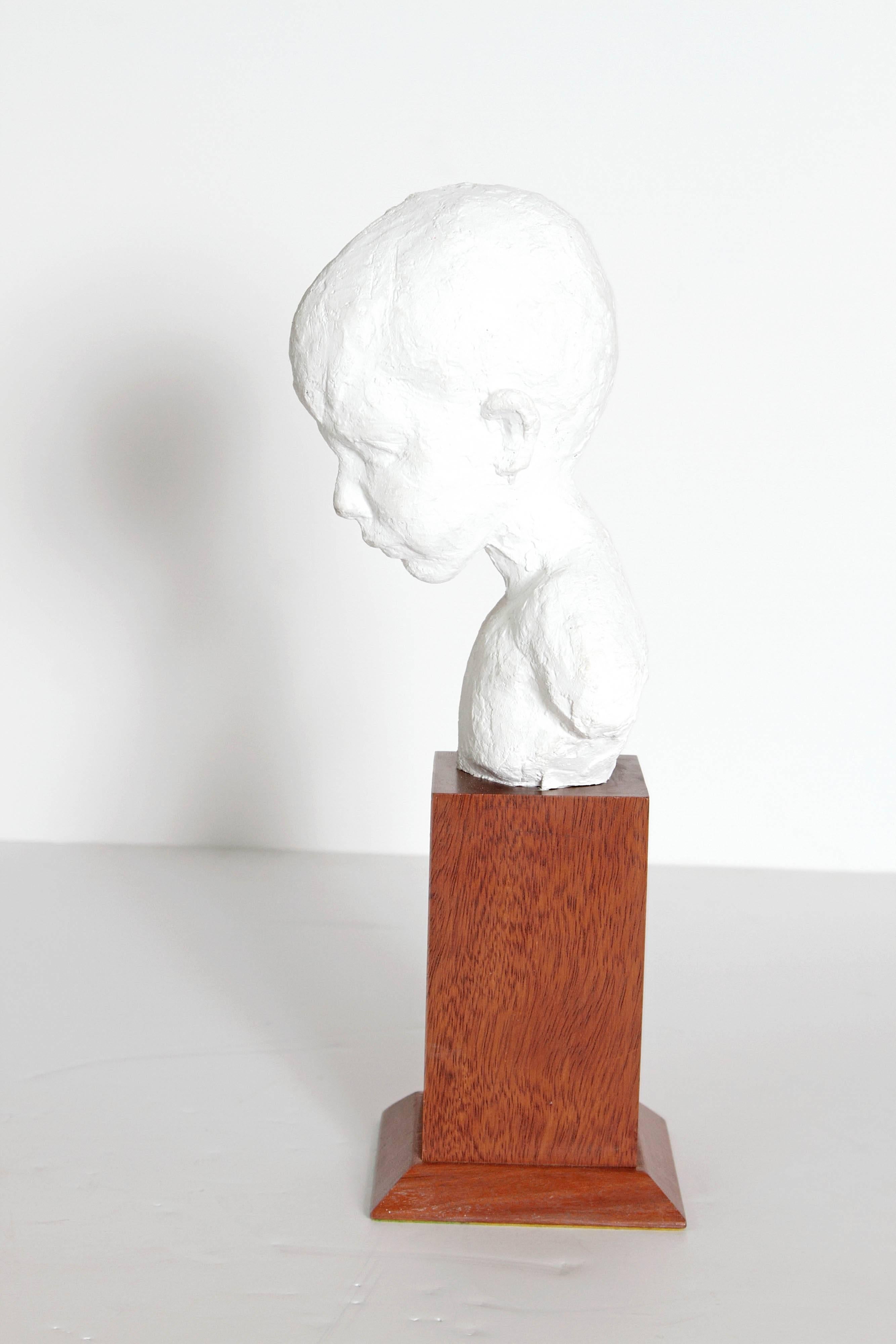 Modern Bust of Young Boy on Mahogany Stand For Sale