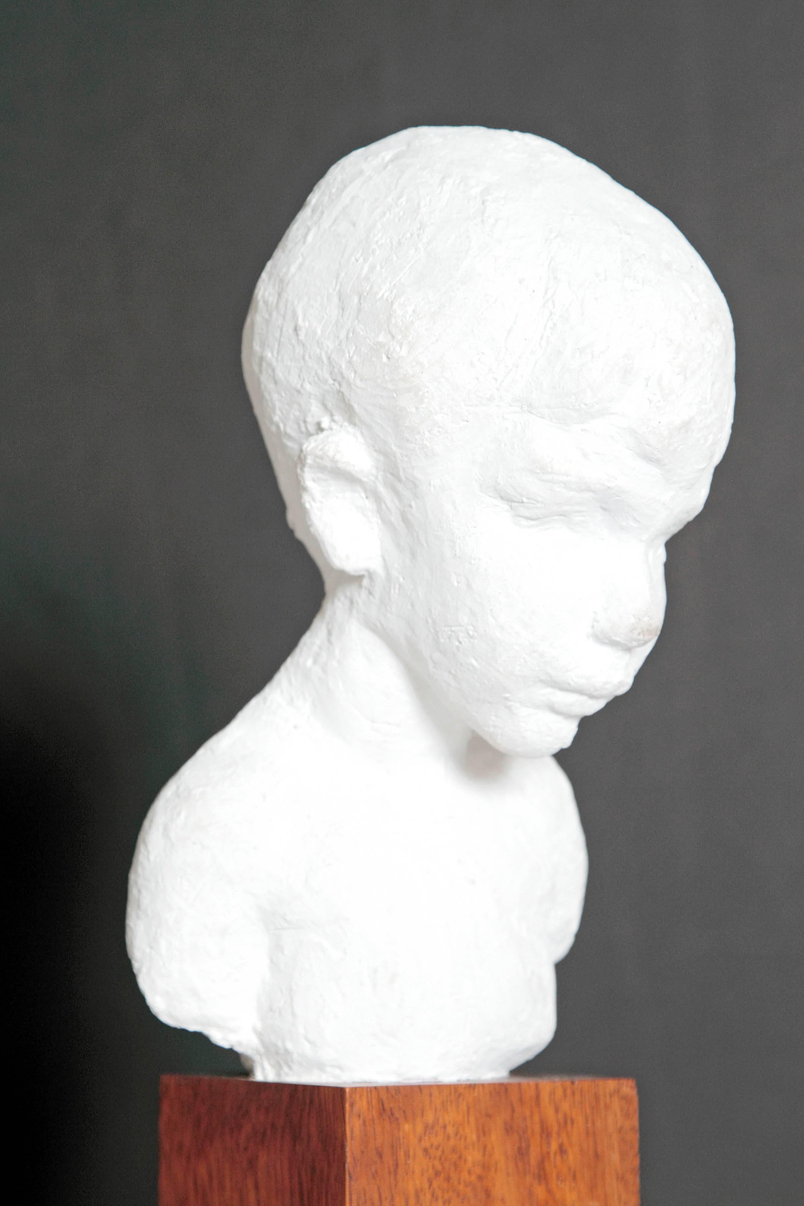 Bust of Young Boy on Mahogany Stand For Sale 2