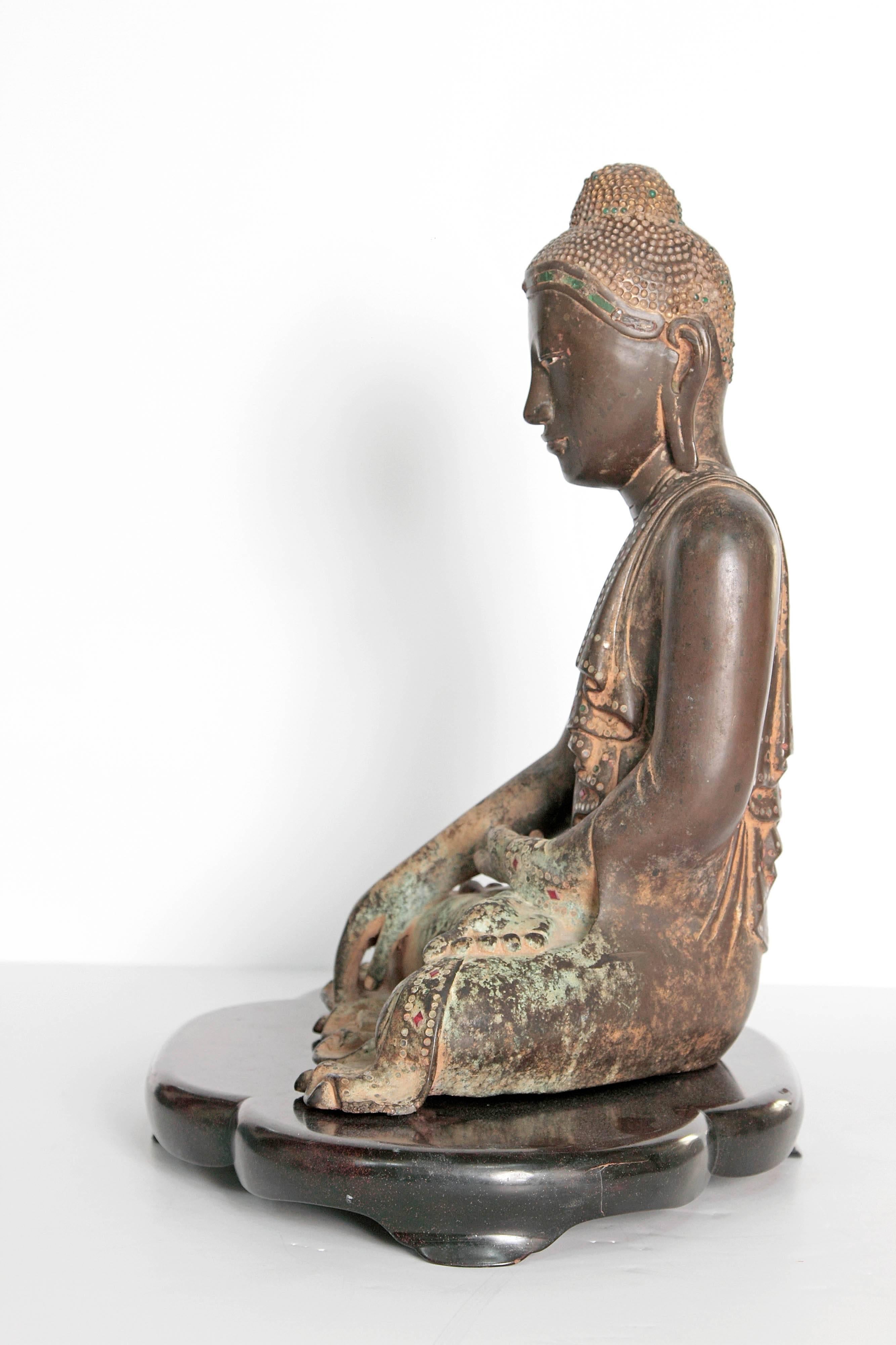 Burmese 19th Century Mandalay Style Buddha of Bronze with Verdigris