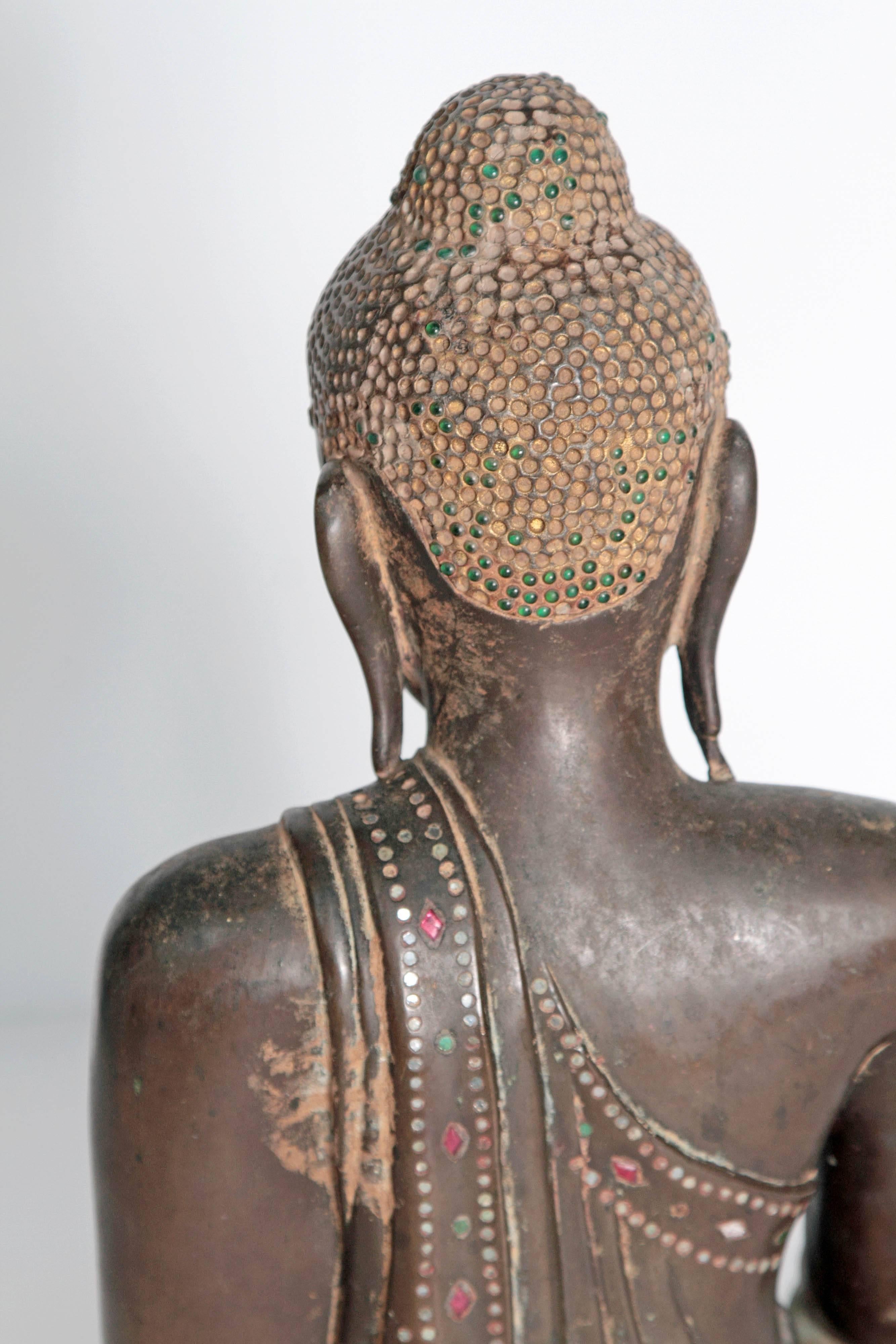19th Century Mandalay Style Buddha of Bronze with Verdigris 1
