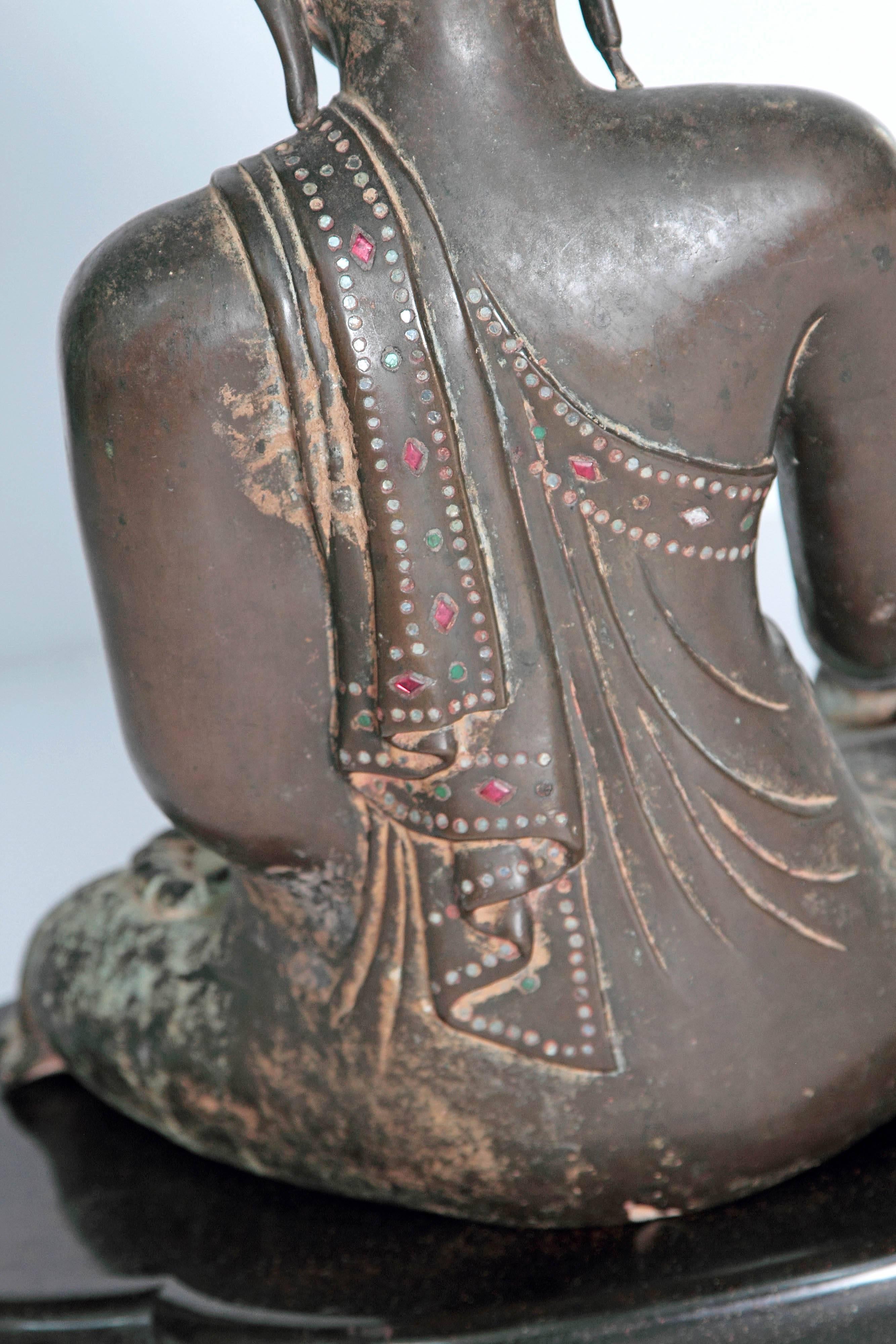 19th Century Mandalay Style Buddha of Bronze with Verdigris 2