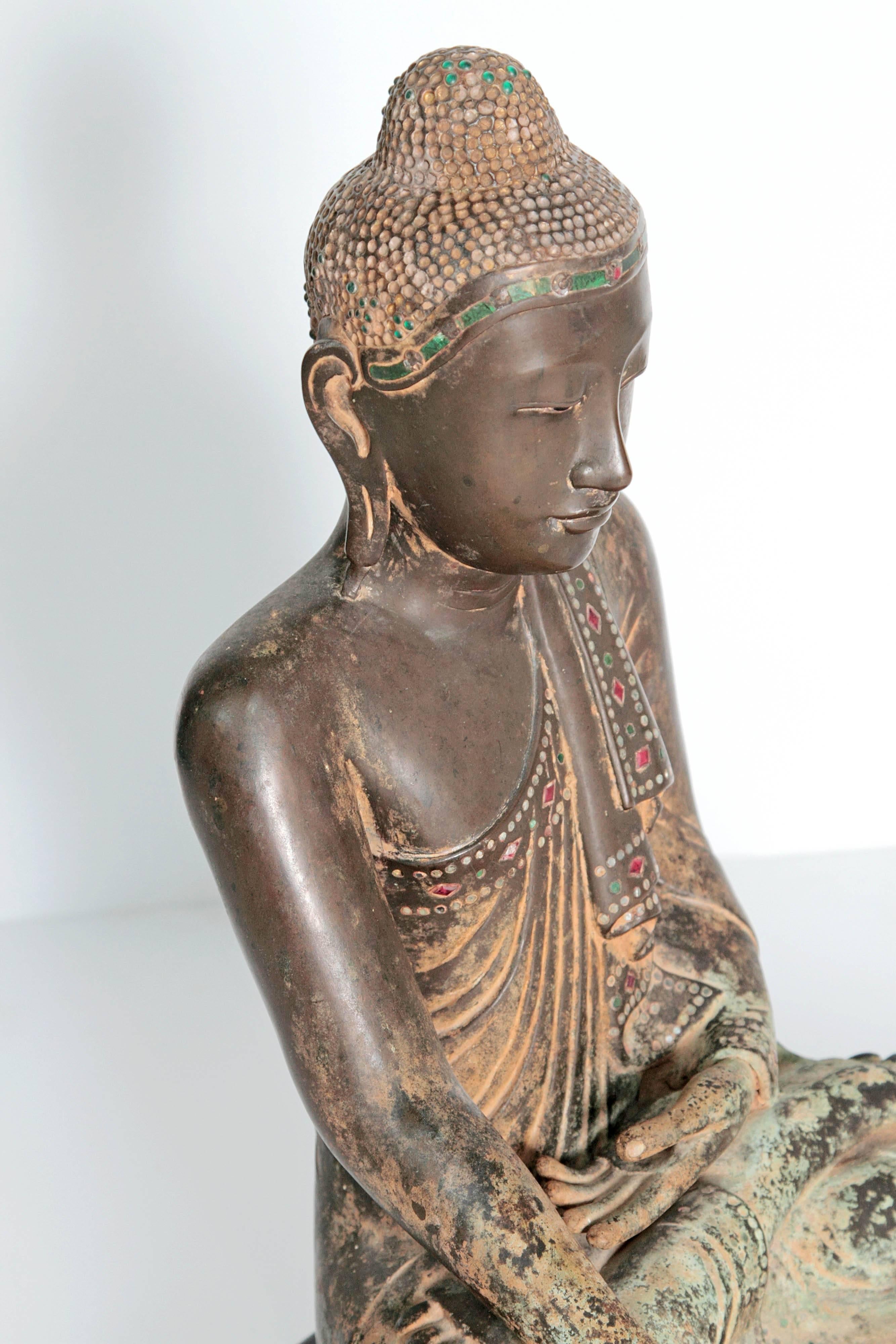 19th Century Mandalay Style Buddha of Bronze with Verdigris 3