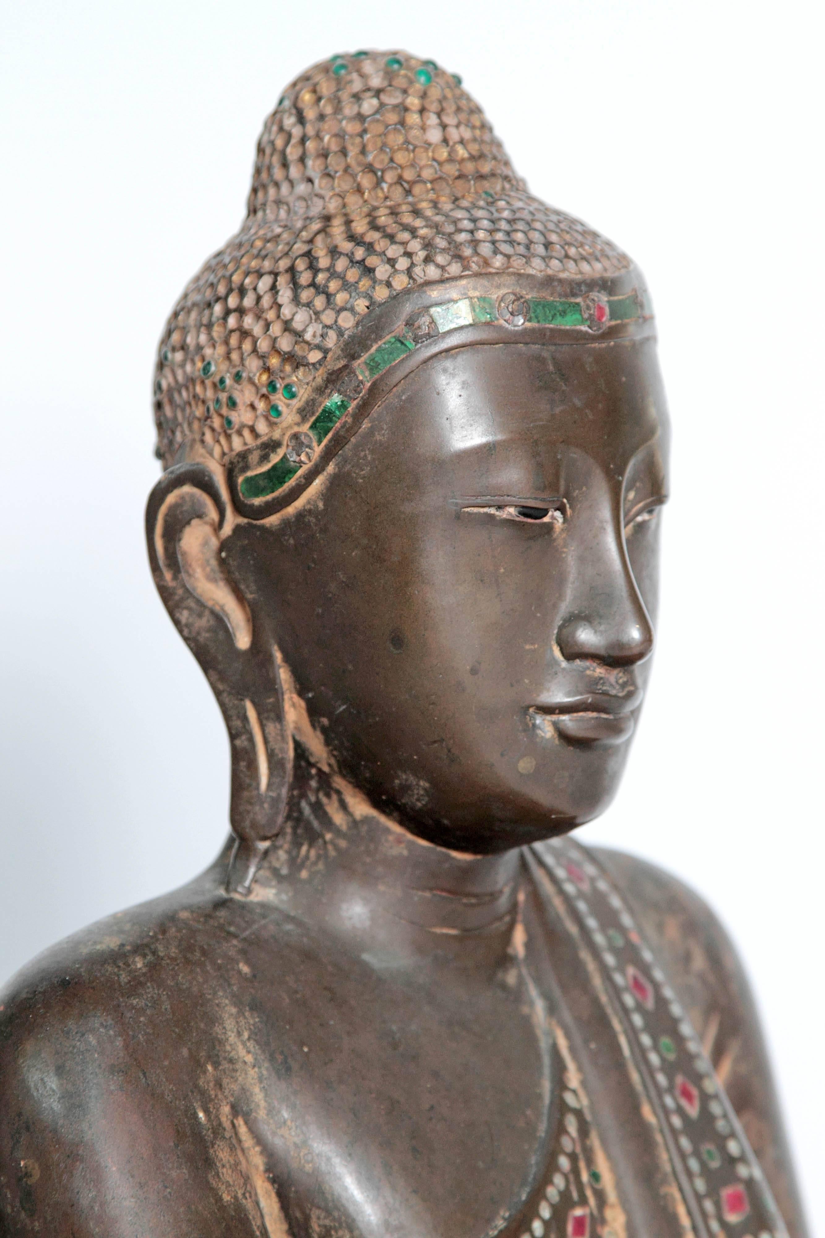 19th Century Mandalay Style Buddha of Bronze with Verdigris 4