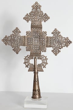 Silver Coptic Processional Crosses from Ethiopia with Custom Lucite Stands