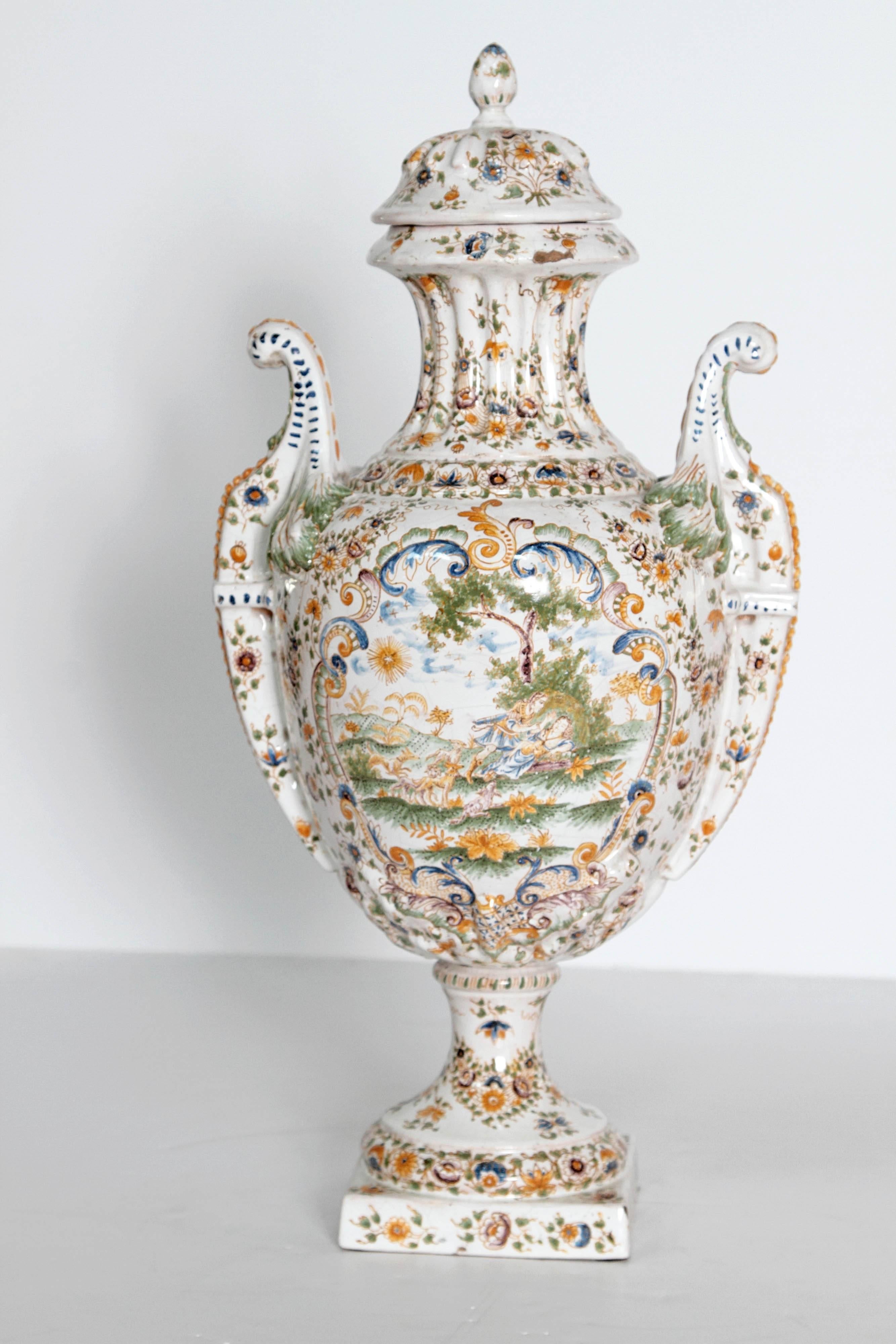 Glazed 18th Century French Faience Lidded Urn