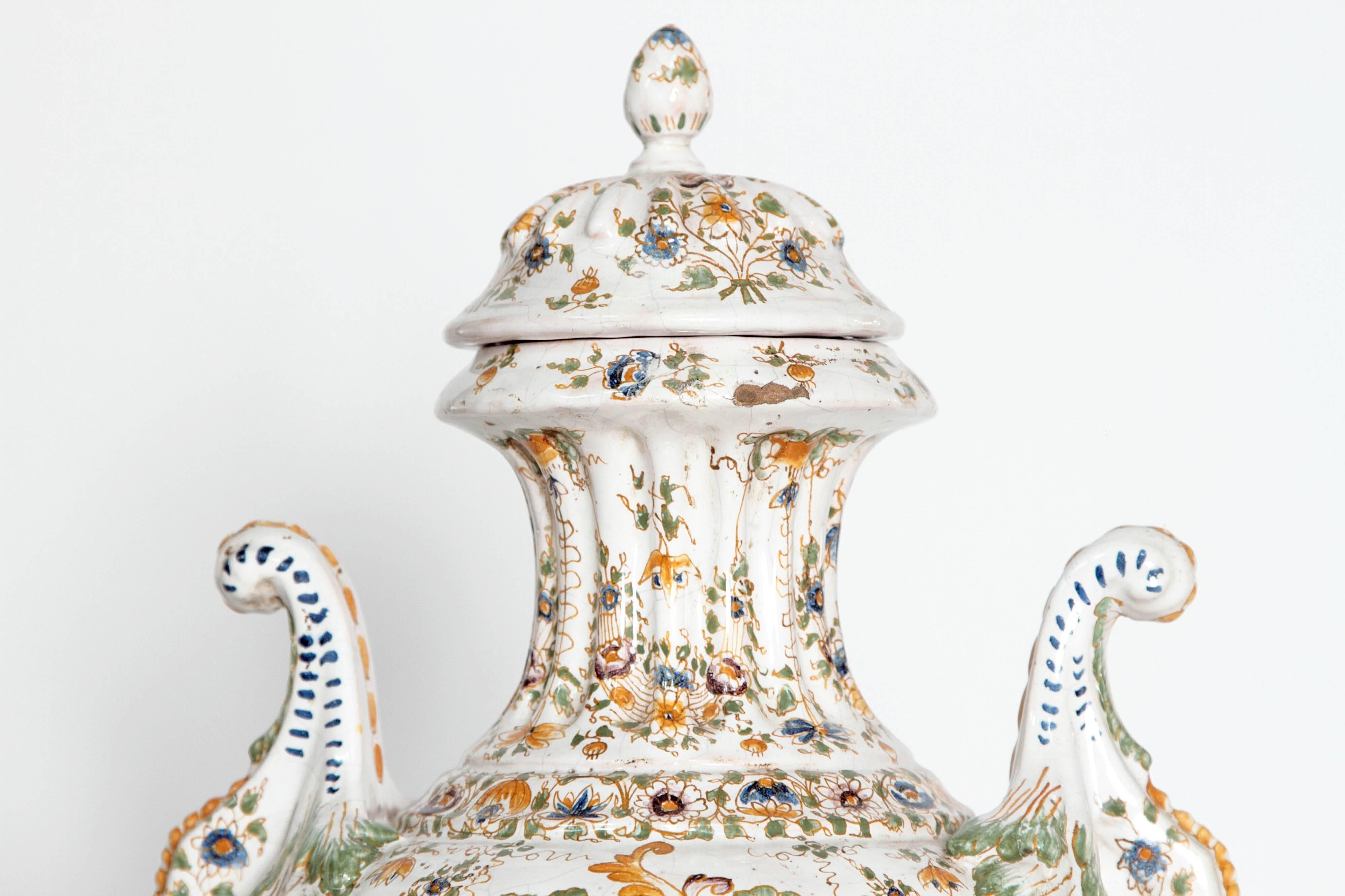 Ceramic 18th Century French Faience Lidded Urn