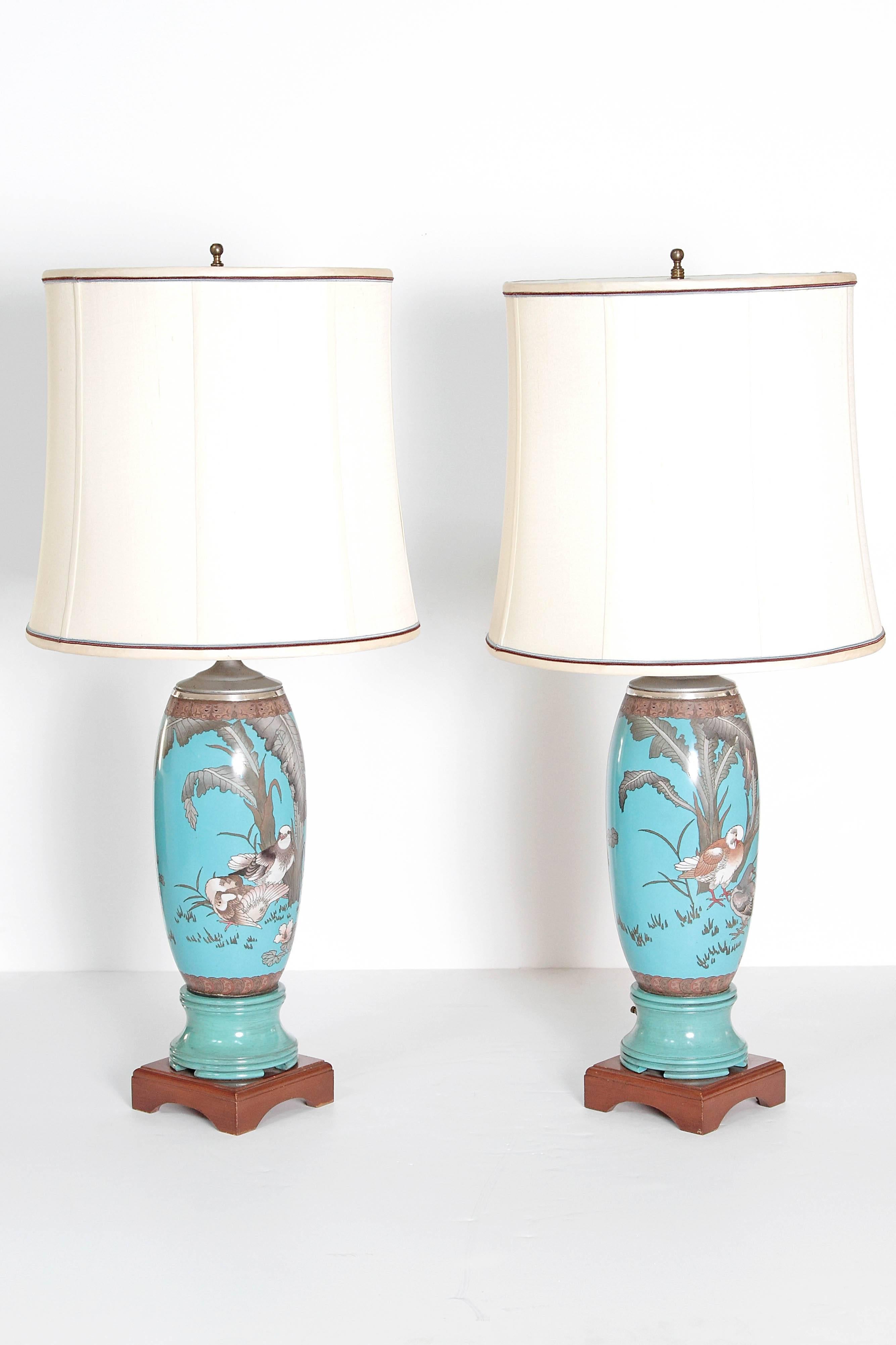 Aesthetic Movement Pair 19th Century of French Cloisonne Lamps