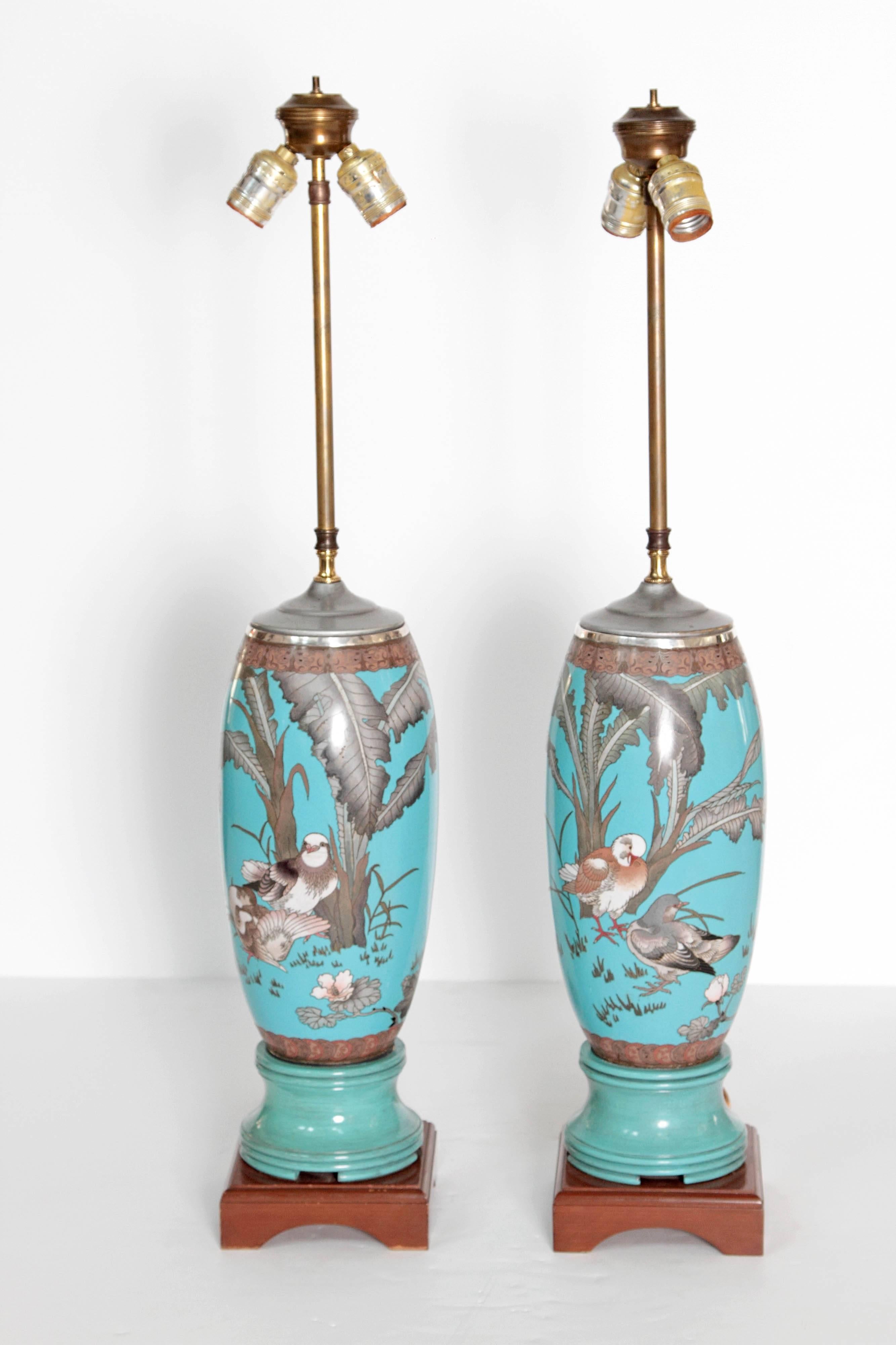 Pair 19th Century of French Cloisonne Lamps 4