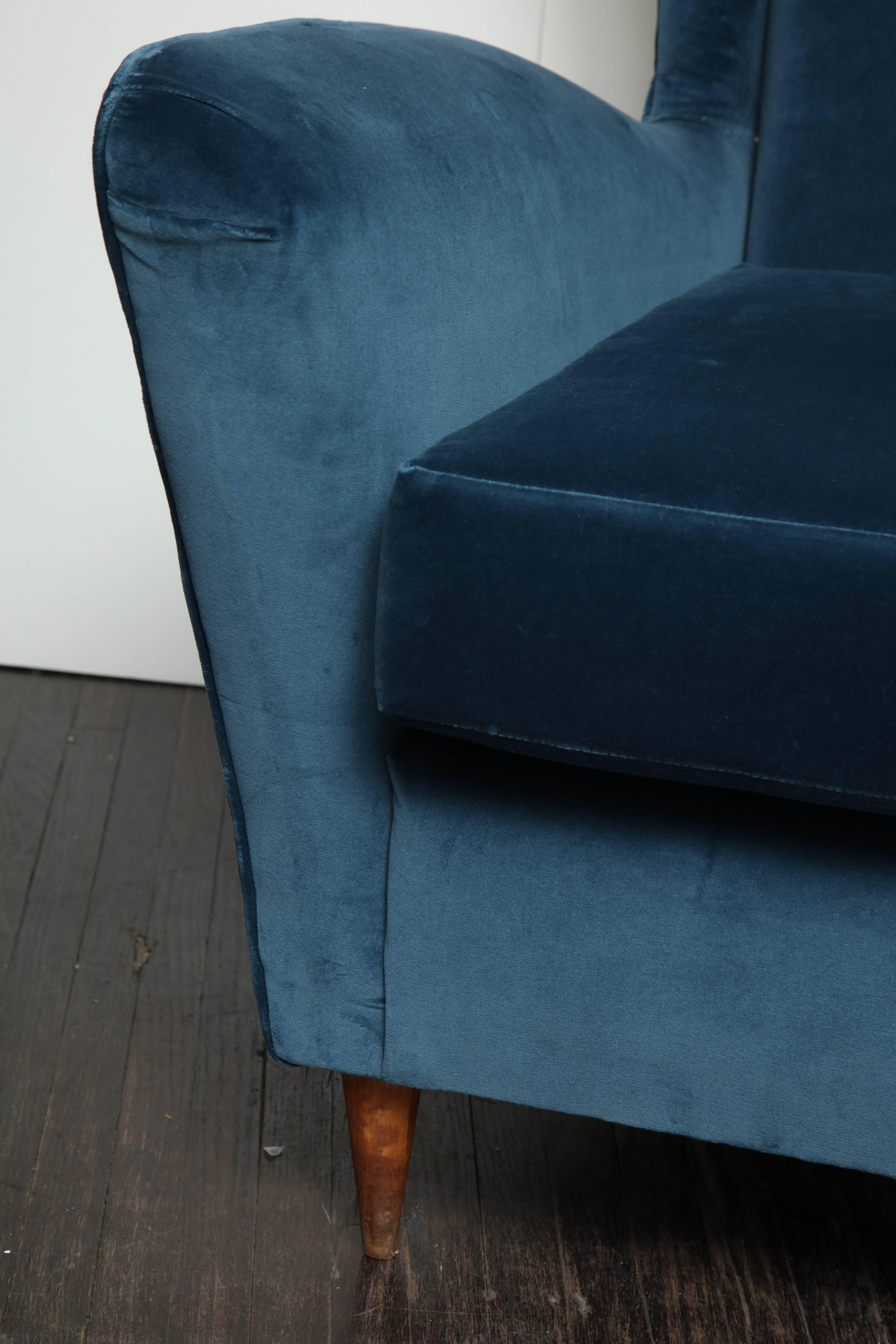 blue velvet wing chair