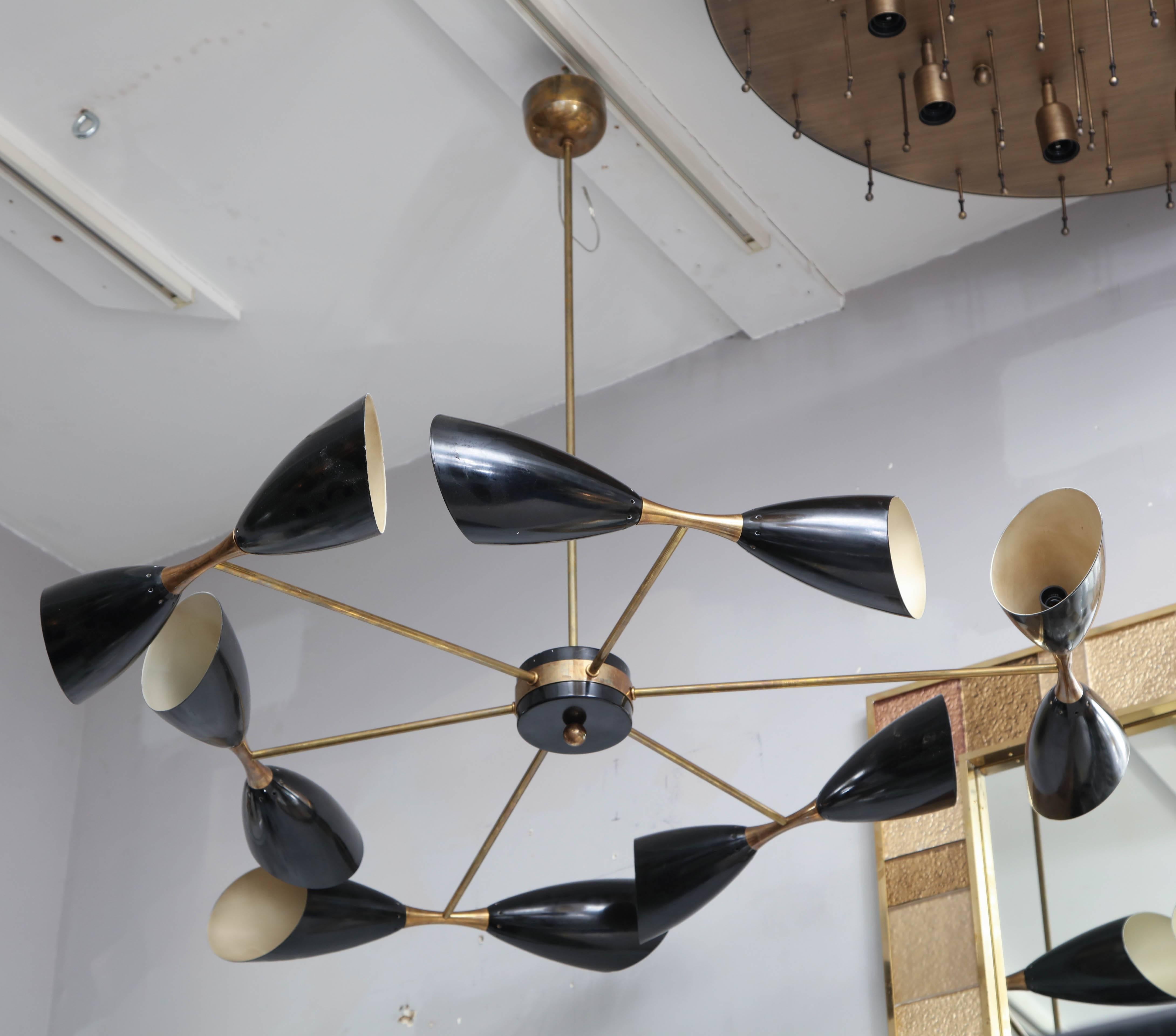 20th Century Black and Brass Vintage Stilnovo Chandelier