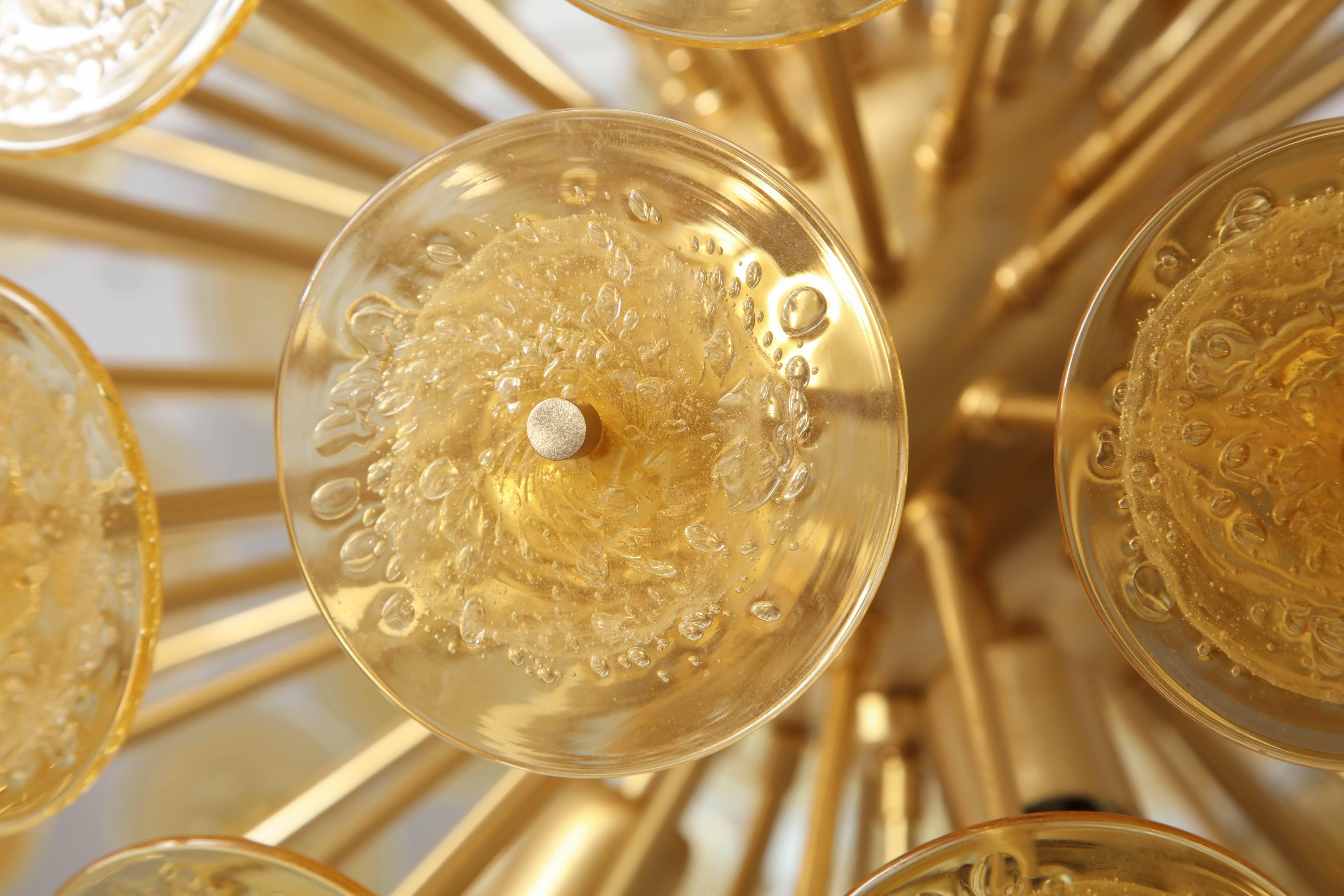 Mid-Century Modern Golden Murano Mini Glass Disc Sputnik Chandelier