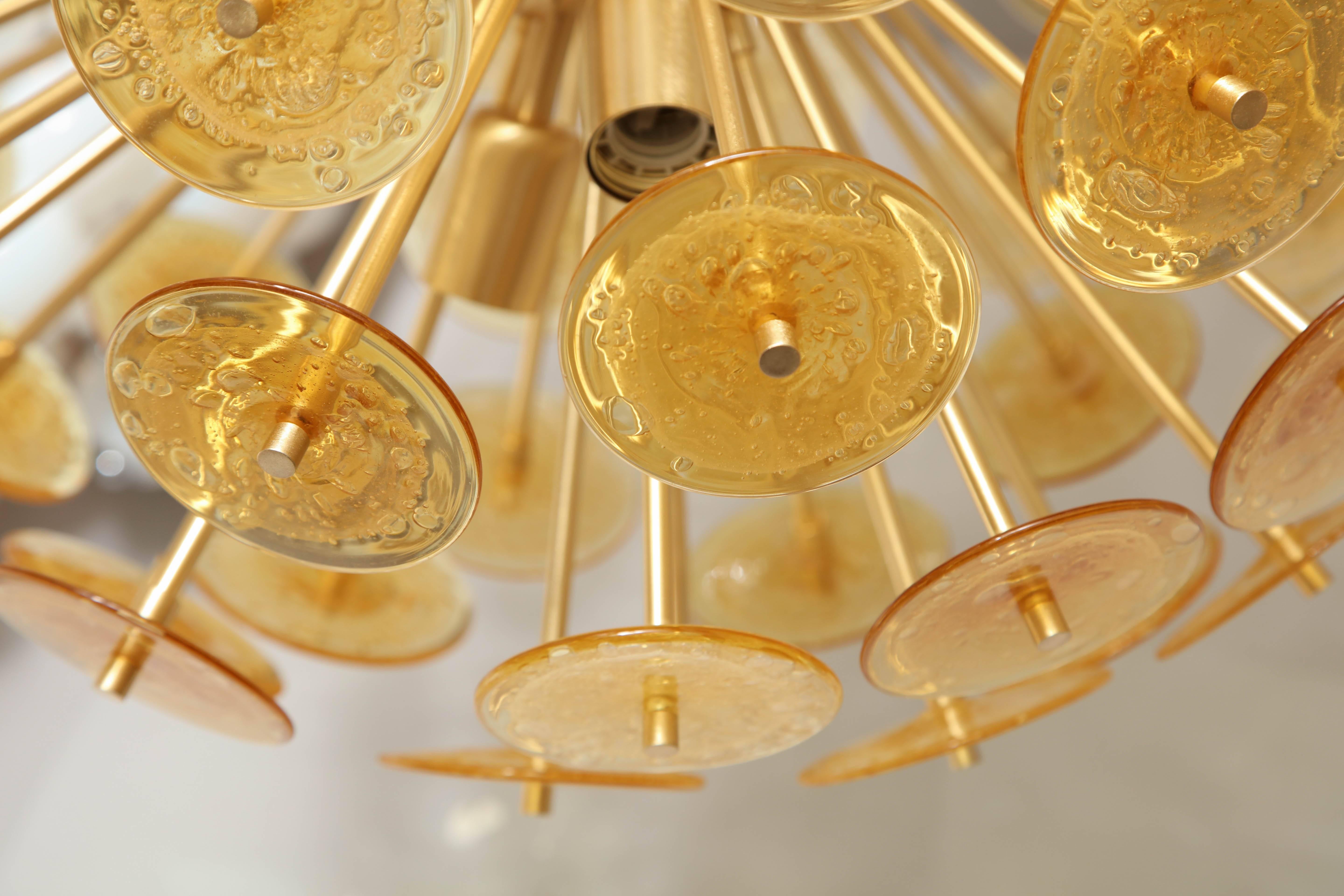 Italian Golden Murano Mini Glass Disc Sputnik Chandelier