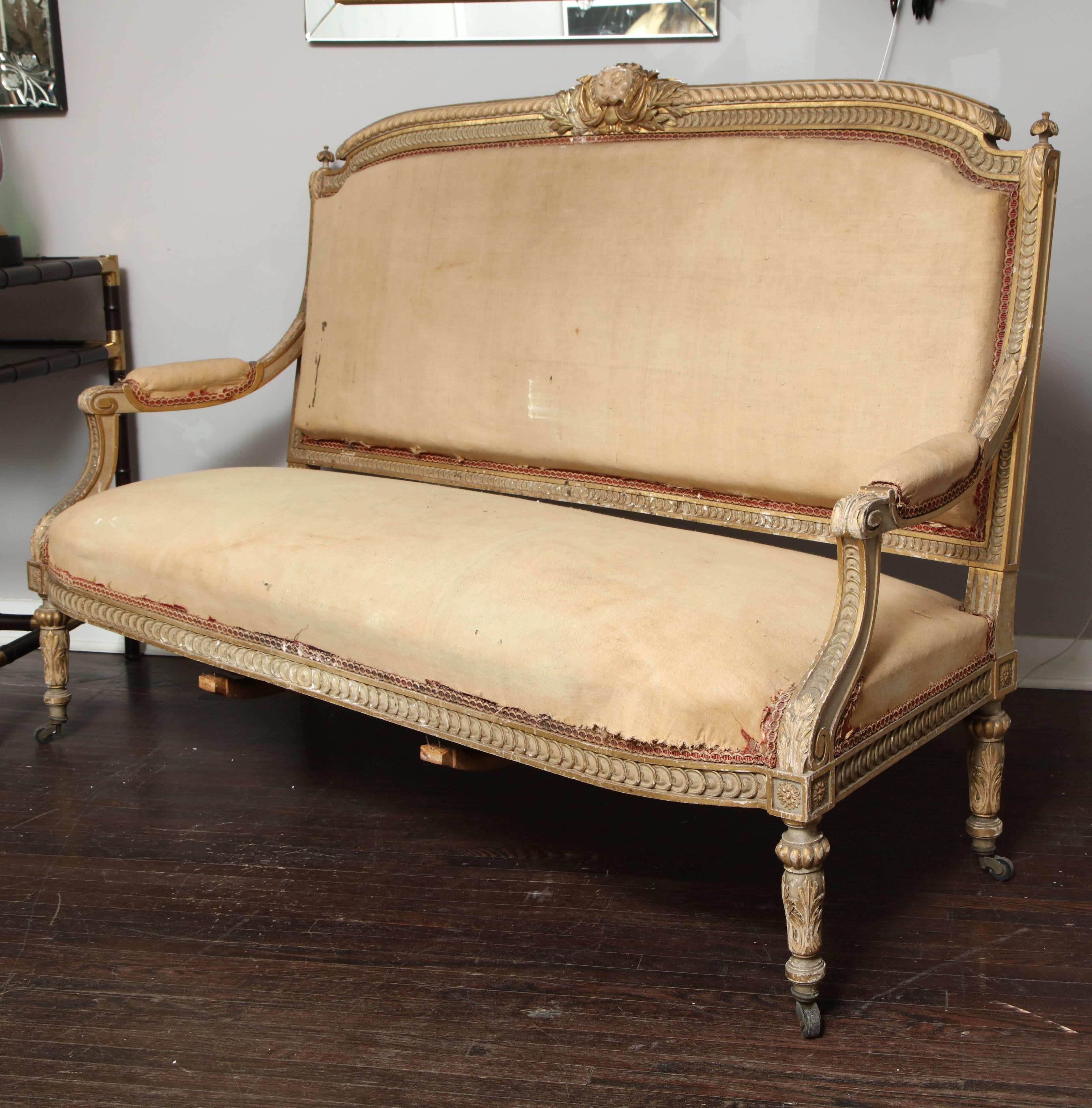 Pair of 19th Century, Louis XVI Settees In Distressed Condition In New York, NY