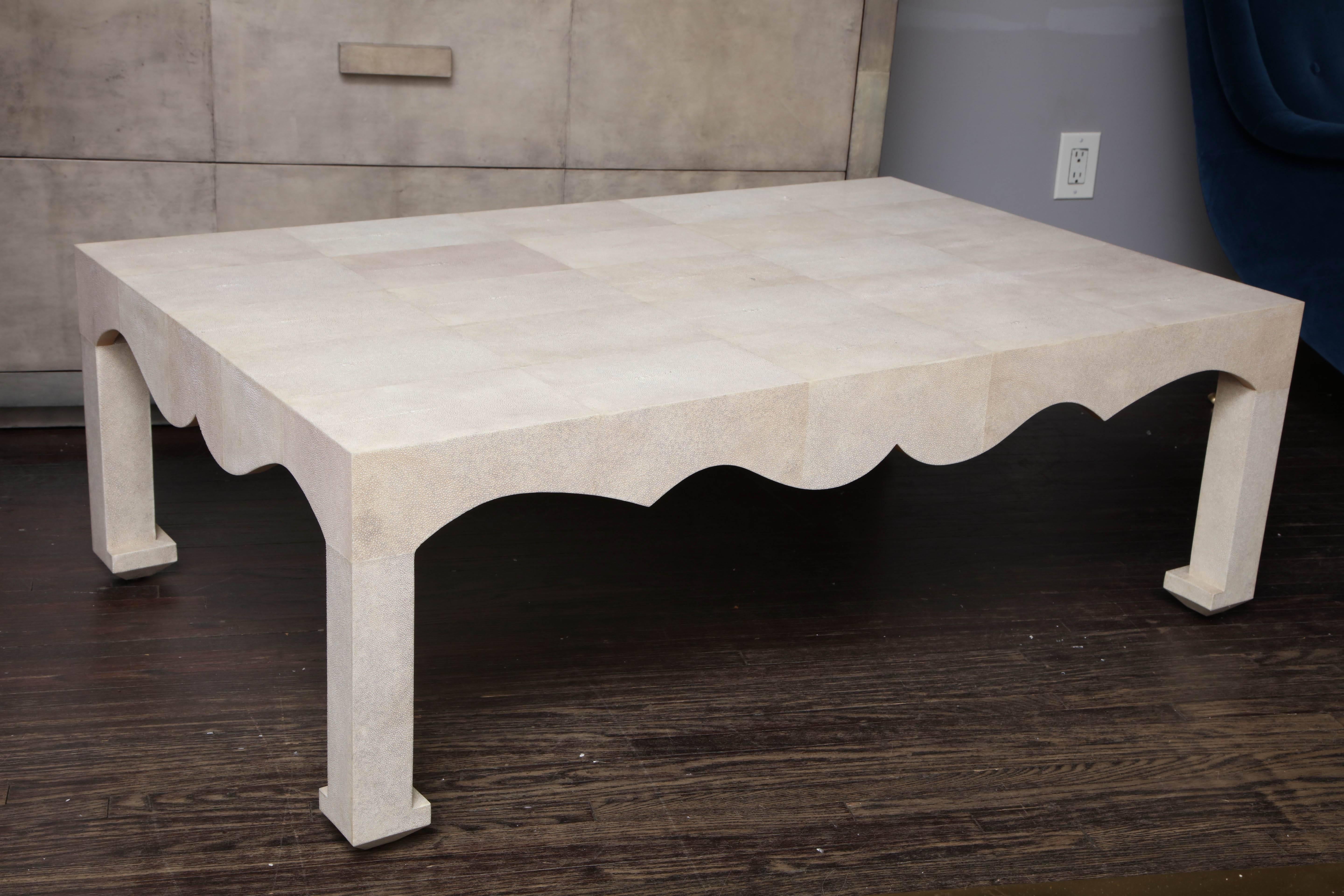 Jean Michel Frank style cocktail table in genuine shagreen. Customization is available in different sizes and colors.
