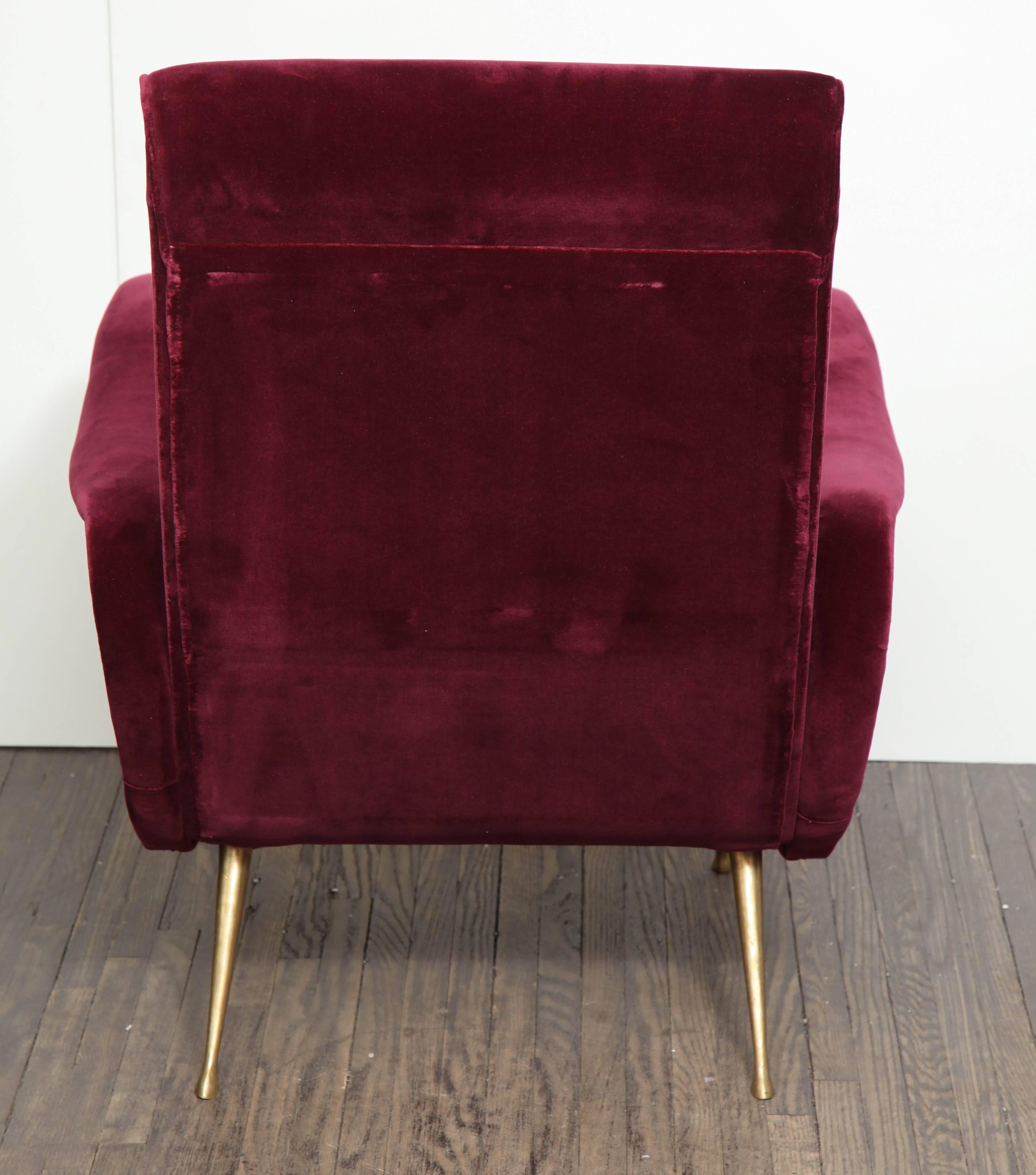 Pair of Vintage Italian Club Chairs Re-Upholstered in Burgundy Velvet 5