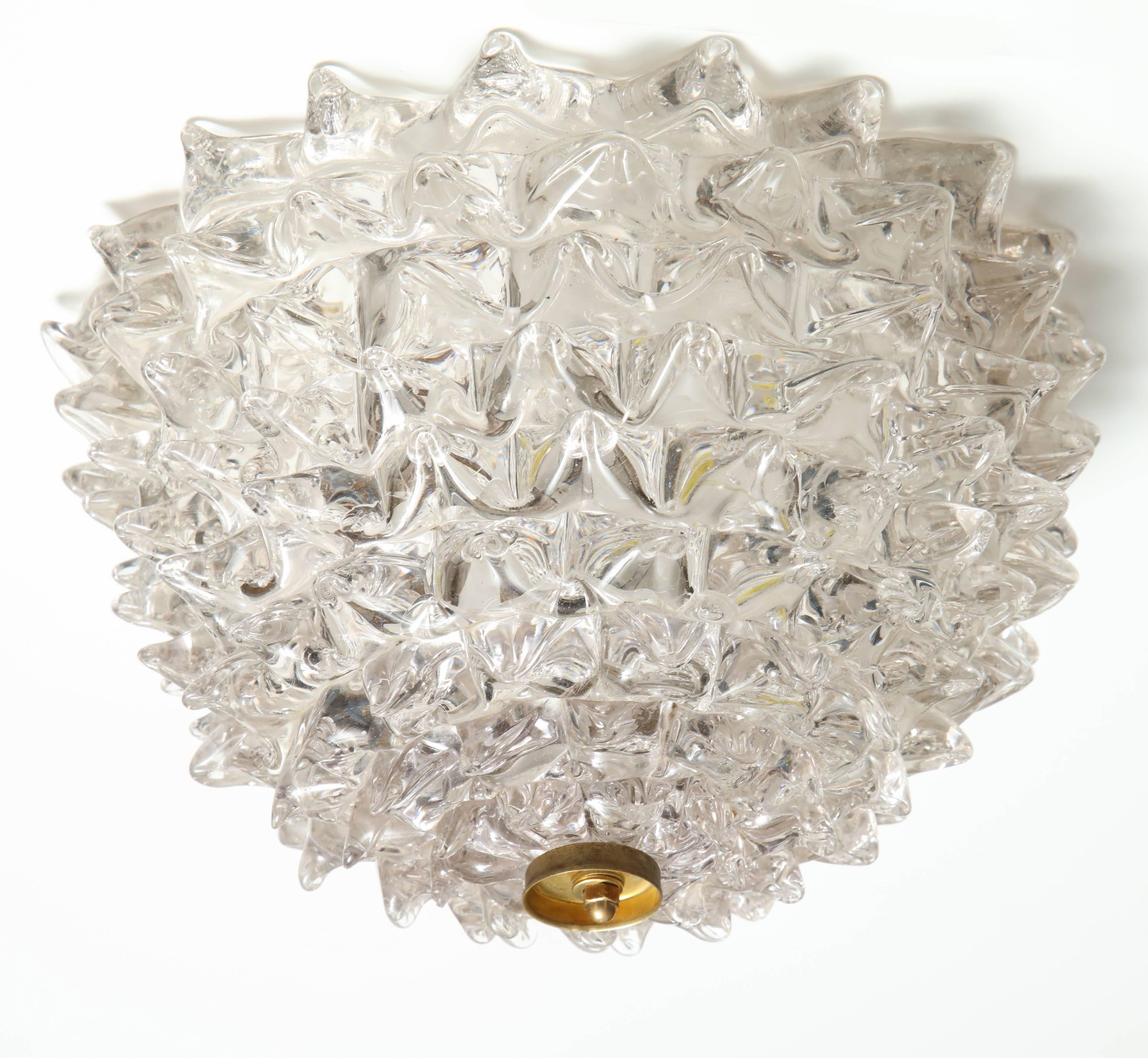 Vintage Barovier Spiked Glass Flush Mount Ceiling Light In Good Condition In New York, NY