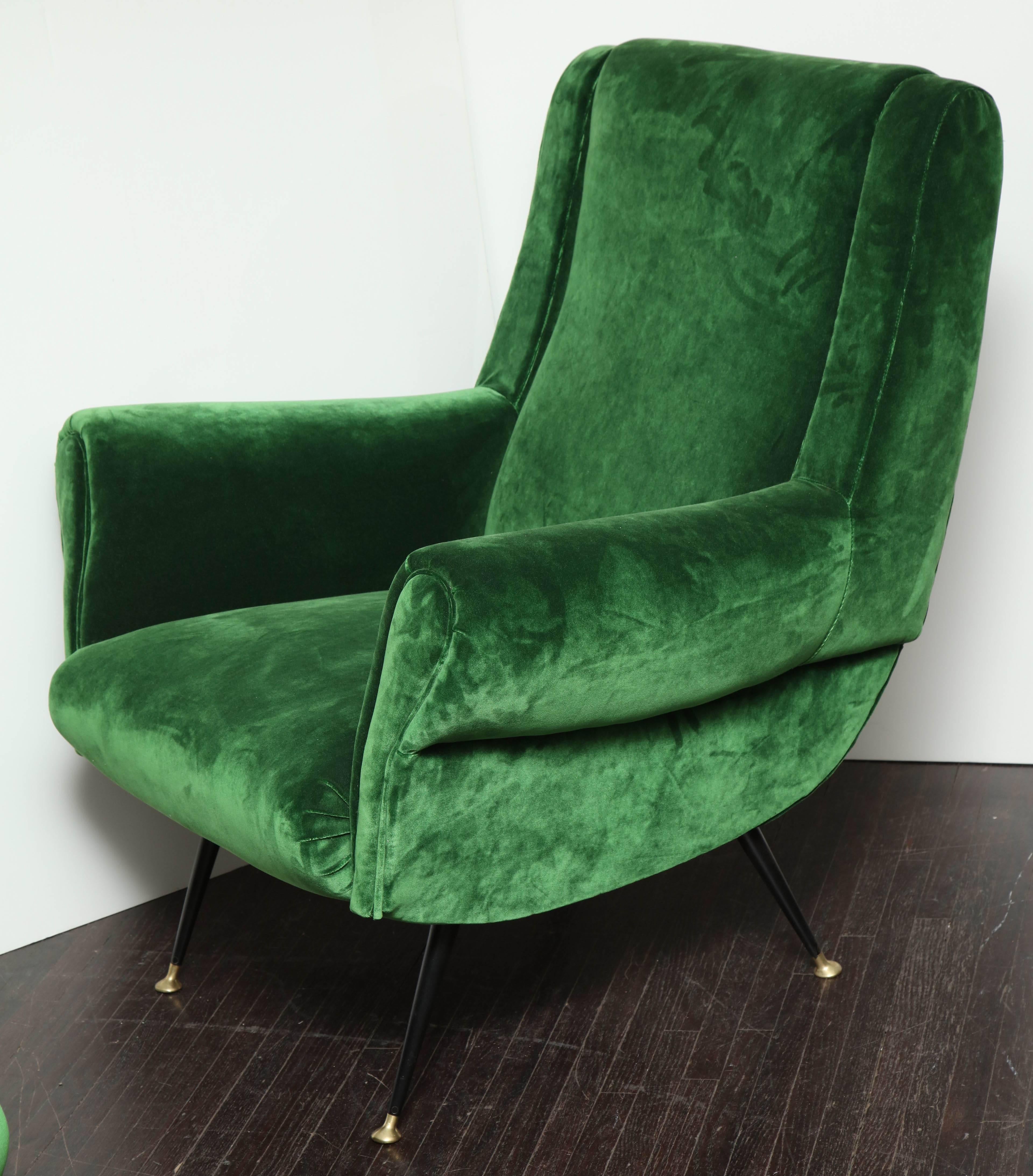 Mid-Century Modern Pair of Vintage Italian Green Velvet Chairs