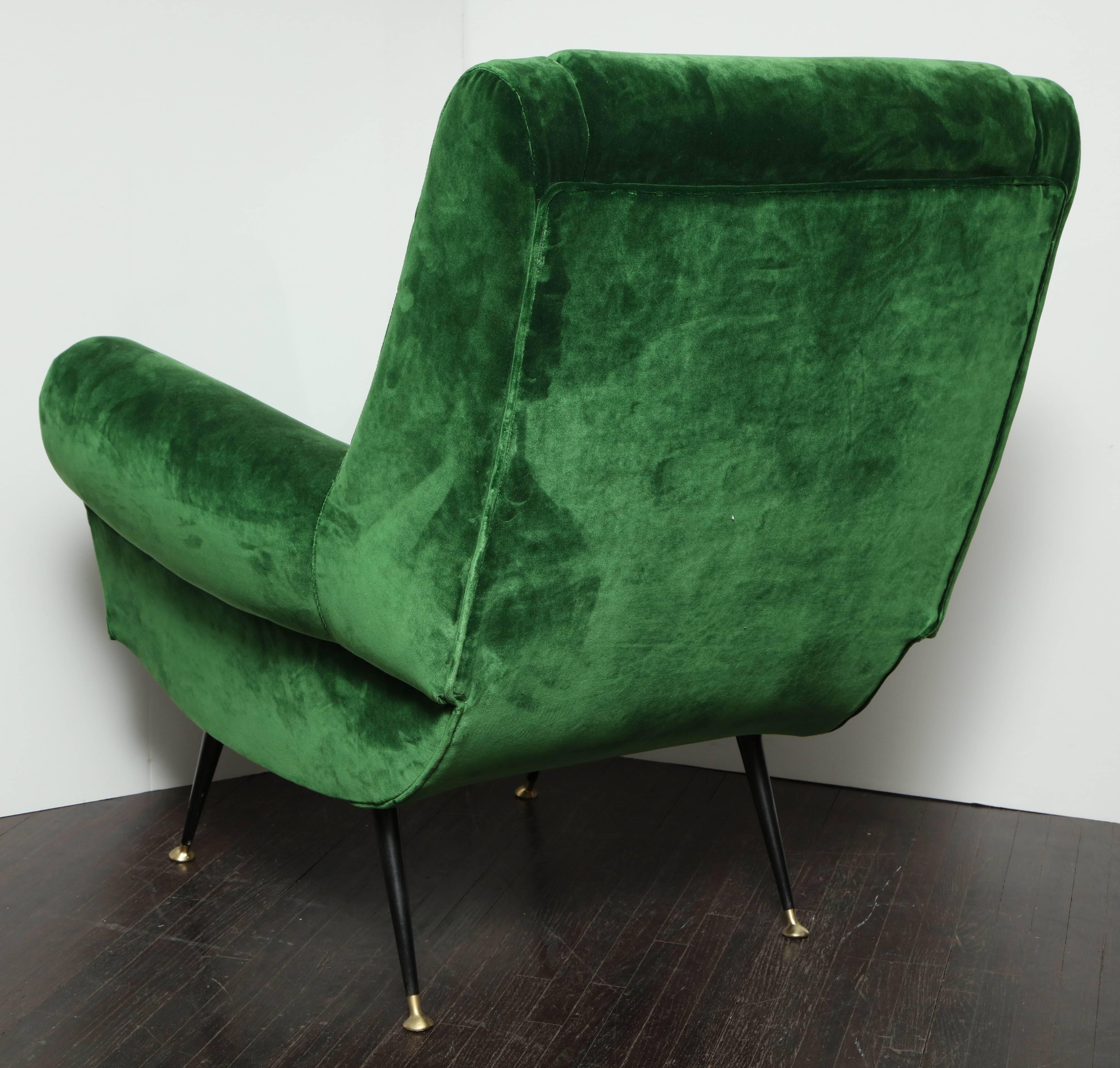 Pair of Vintage Italian Green Velvet Chairs 1