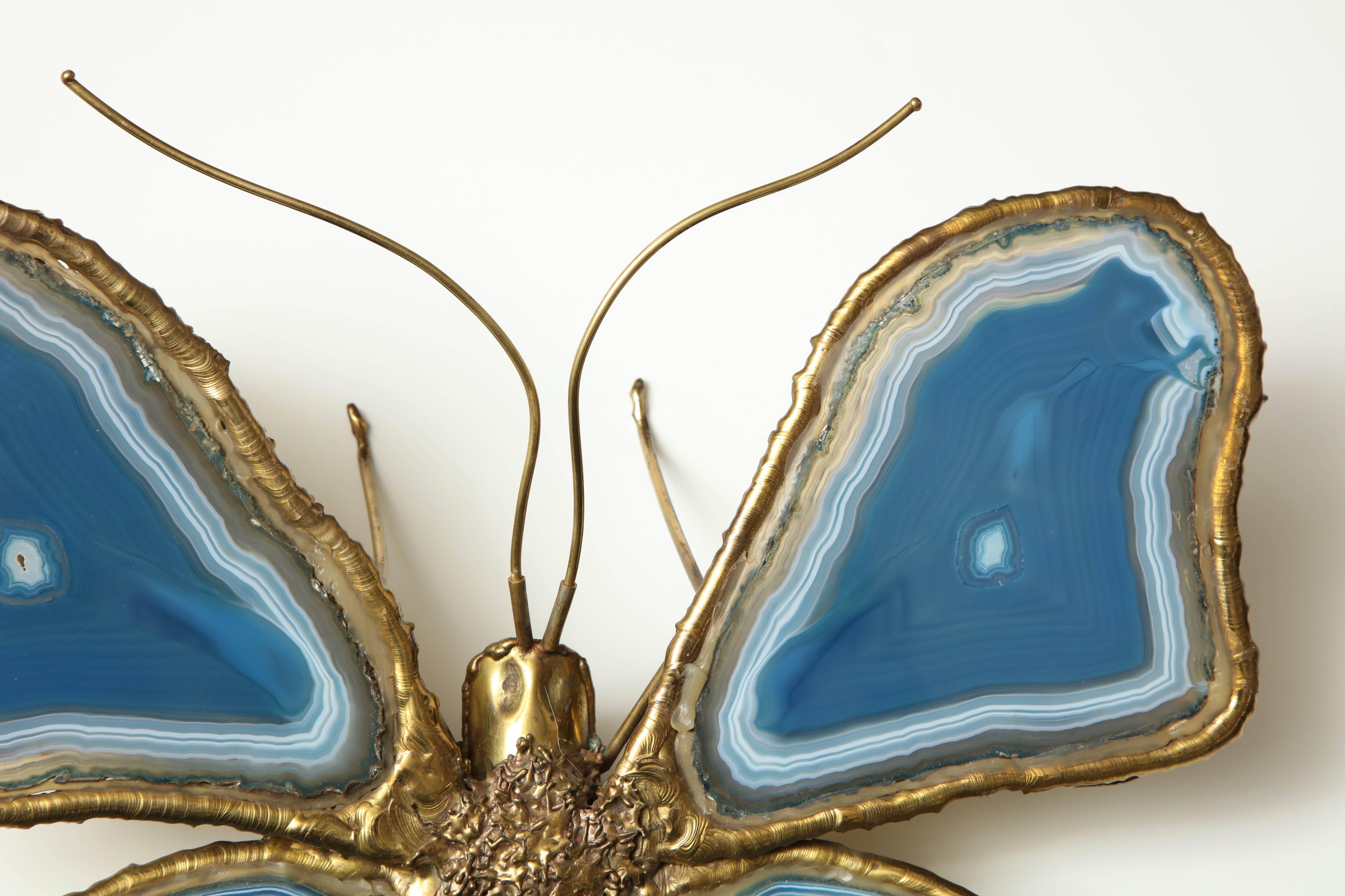 French Agate Butterfly Wall Sconce by Brasseur