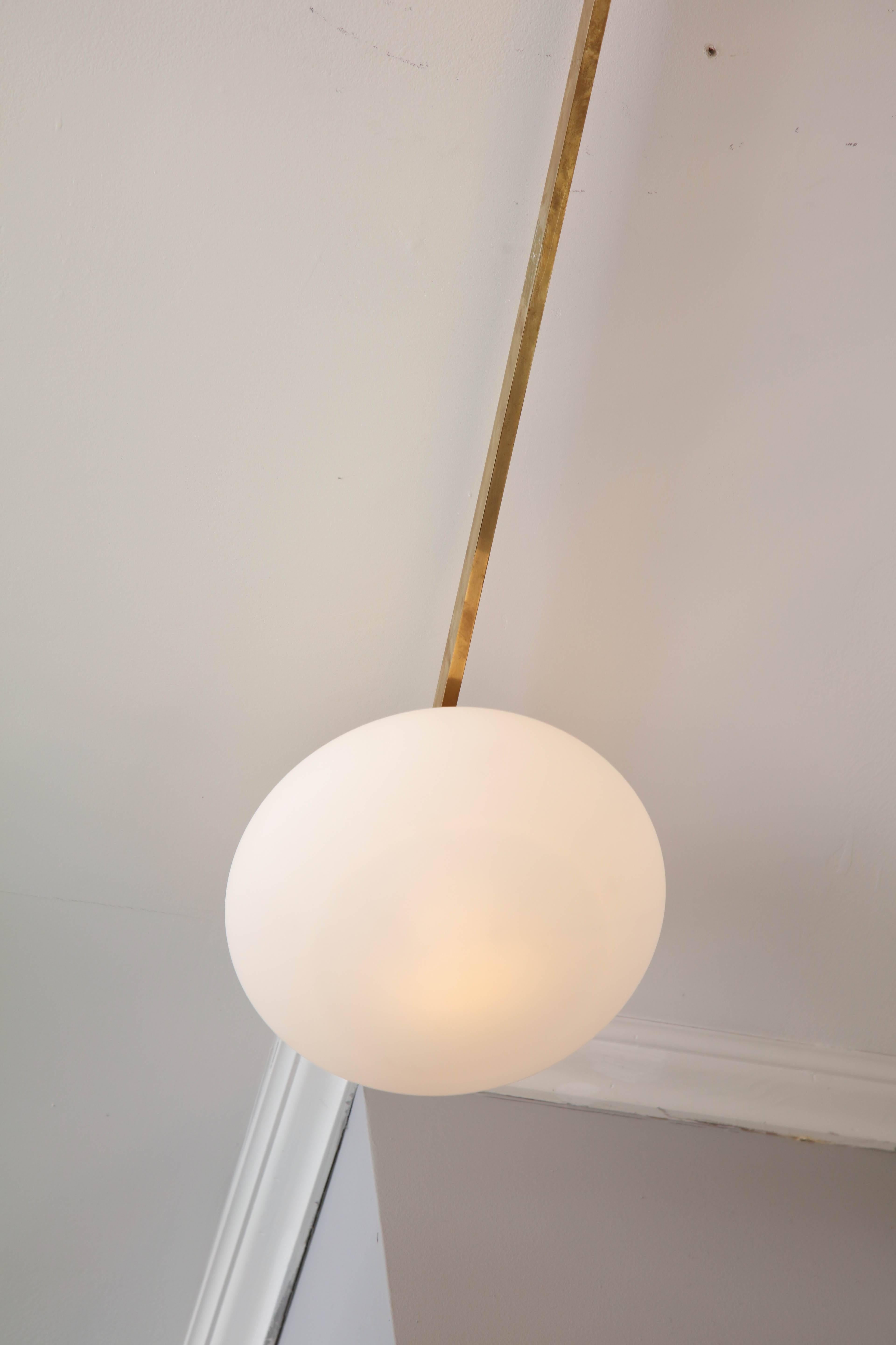 Vintage Italian Asymmetrical Flush Mount Light Fixture with Three Opaline Globes In Excellent Condition In New York, NY