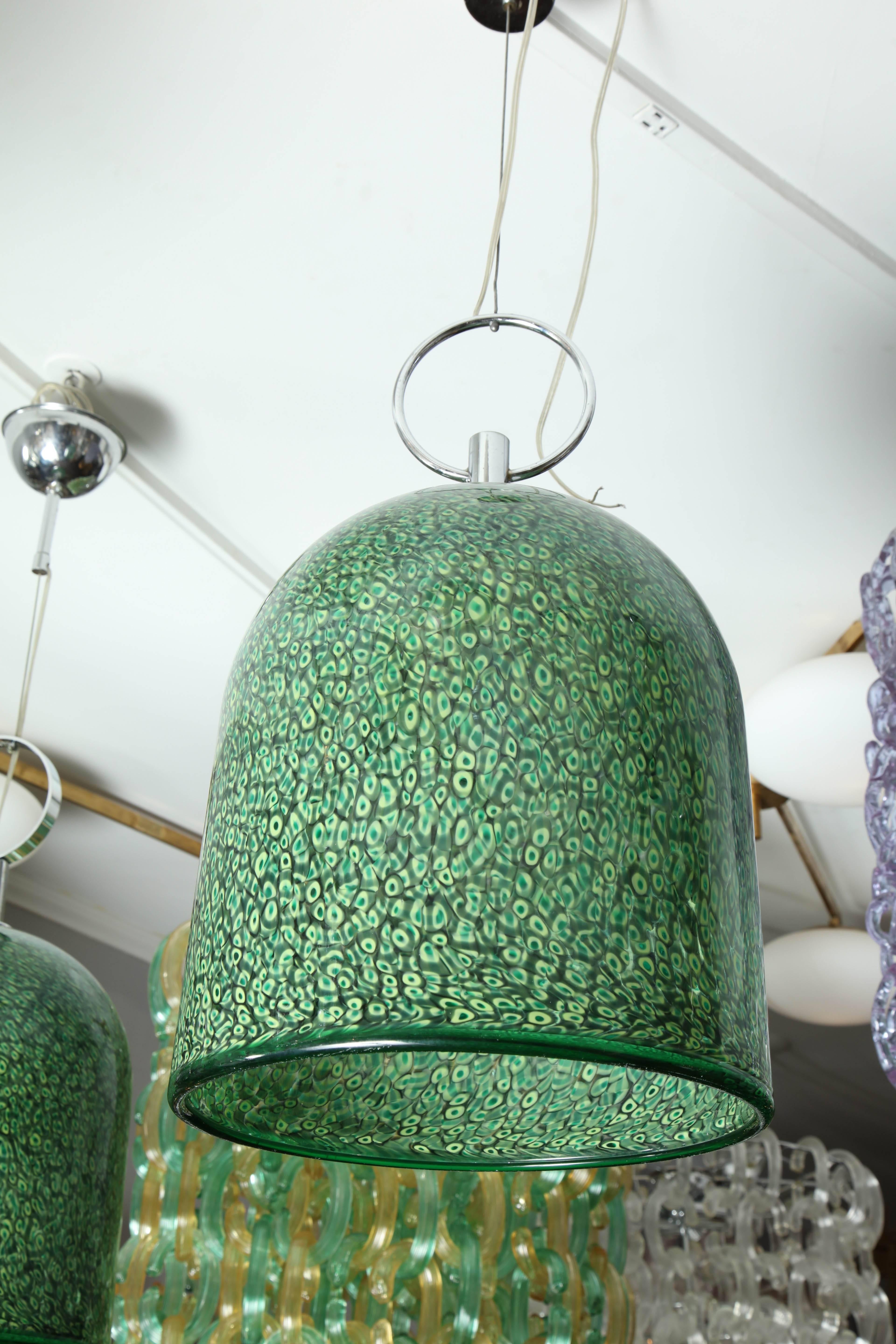 Signed Vistosi Millefiori Green Murano Pendant In Excellent Condition In New York, NY