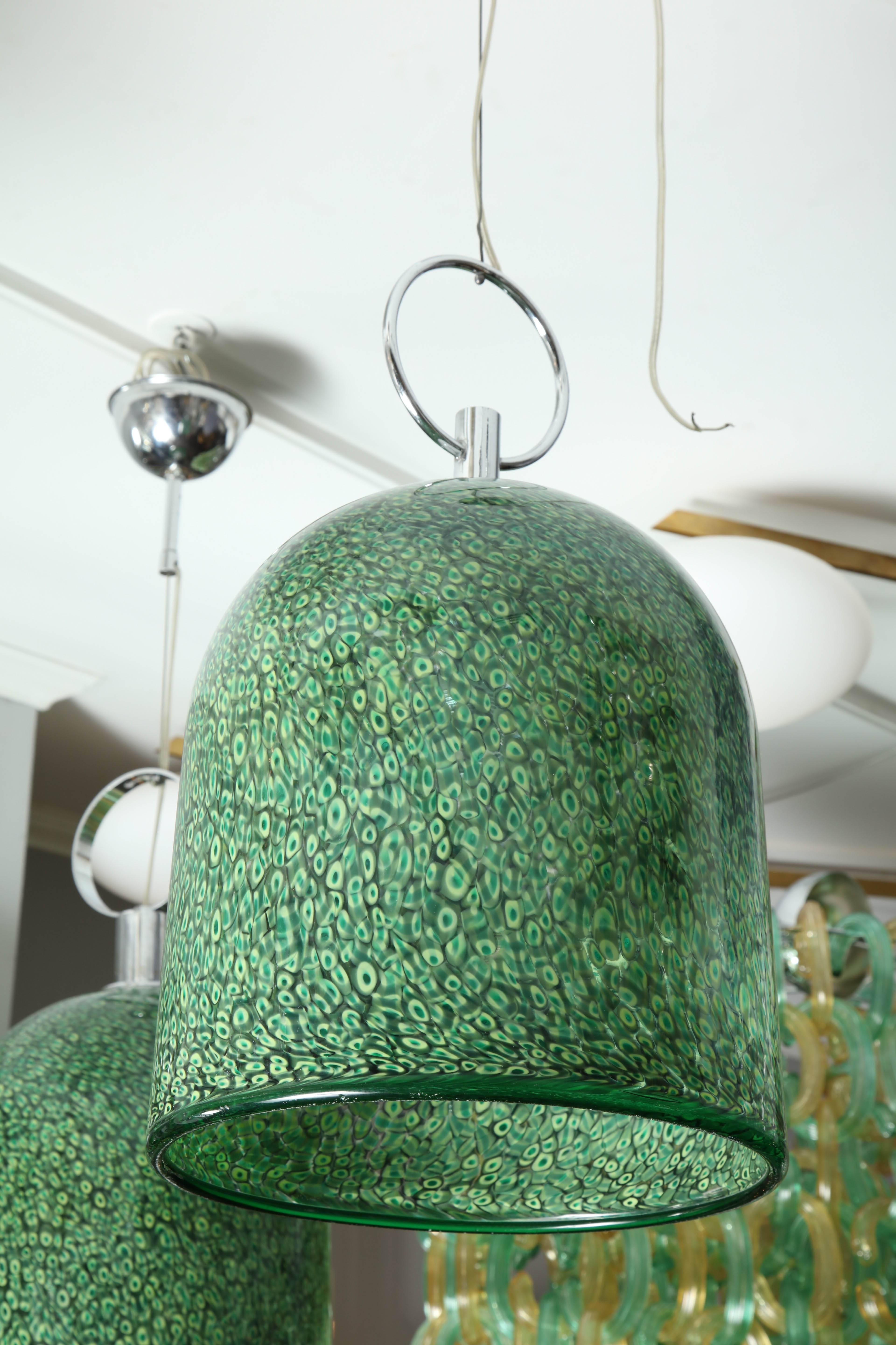 Murano Glass Signed Vistosi Millefiori Green Murano Pendant