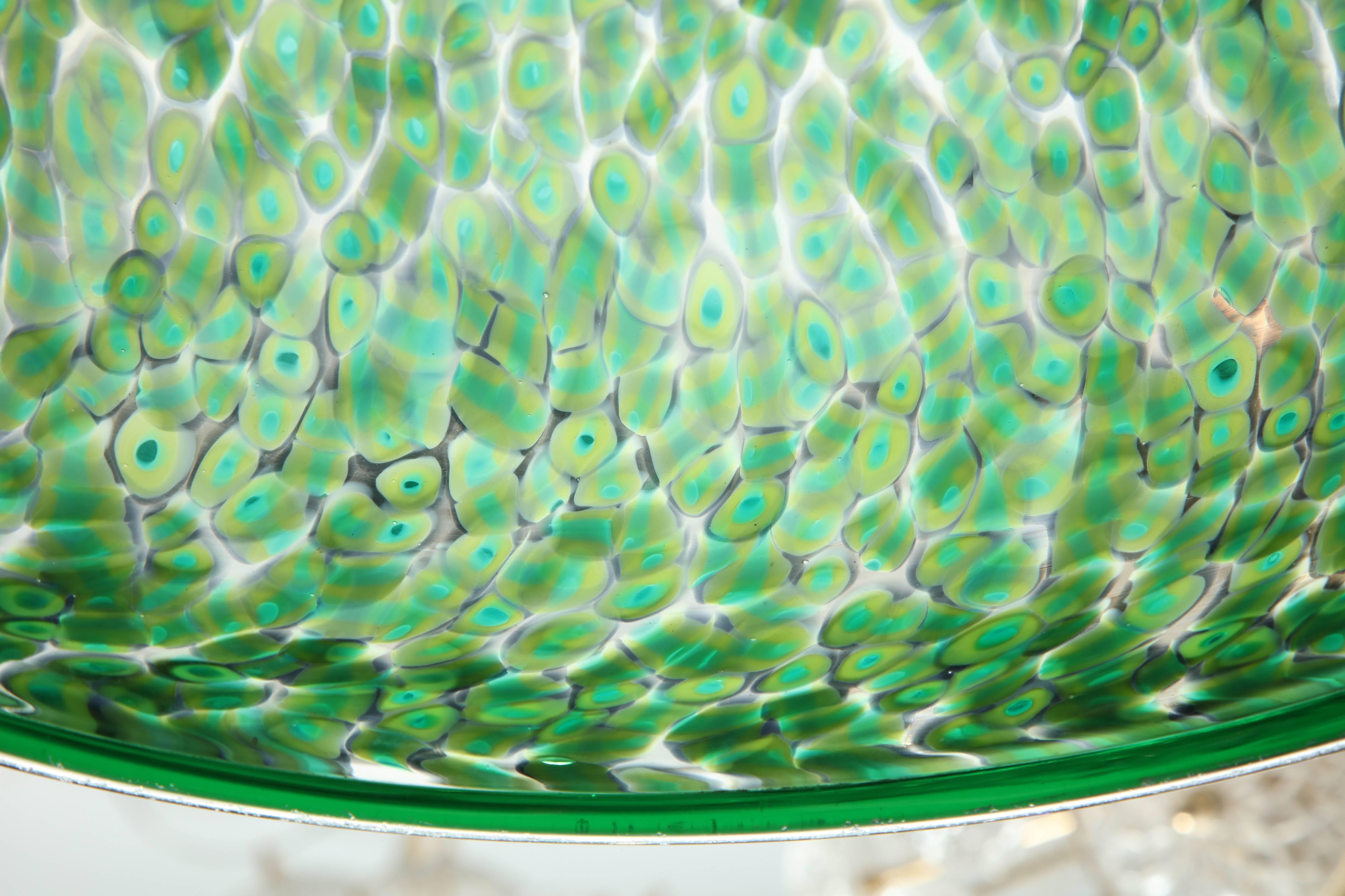 Signed Vistosi Millefiori Green Murano Pendant 1