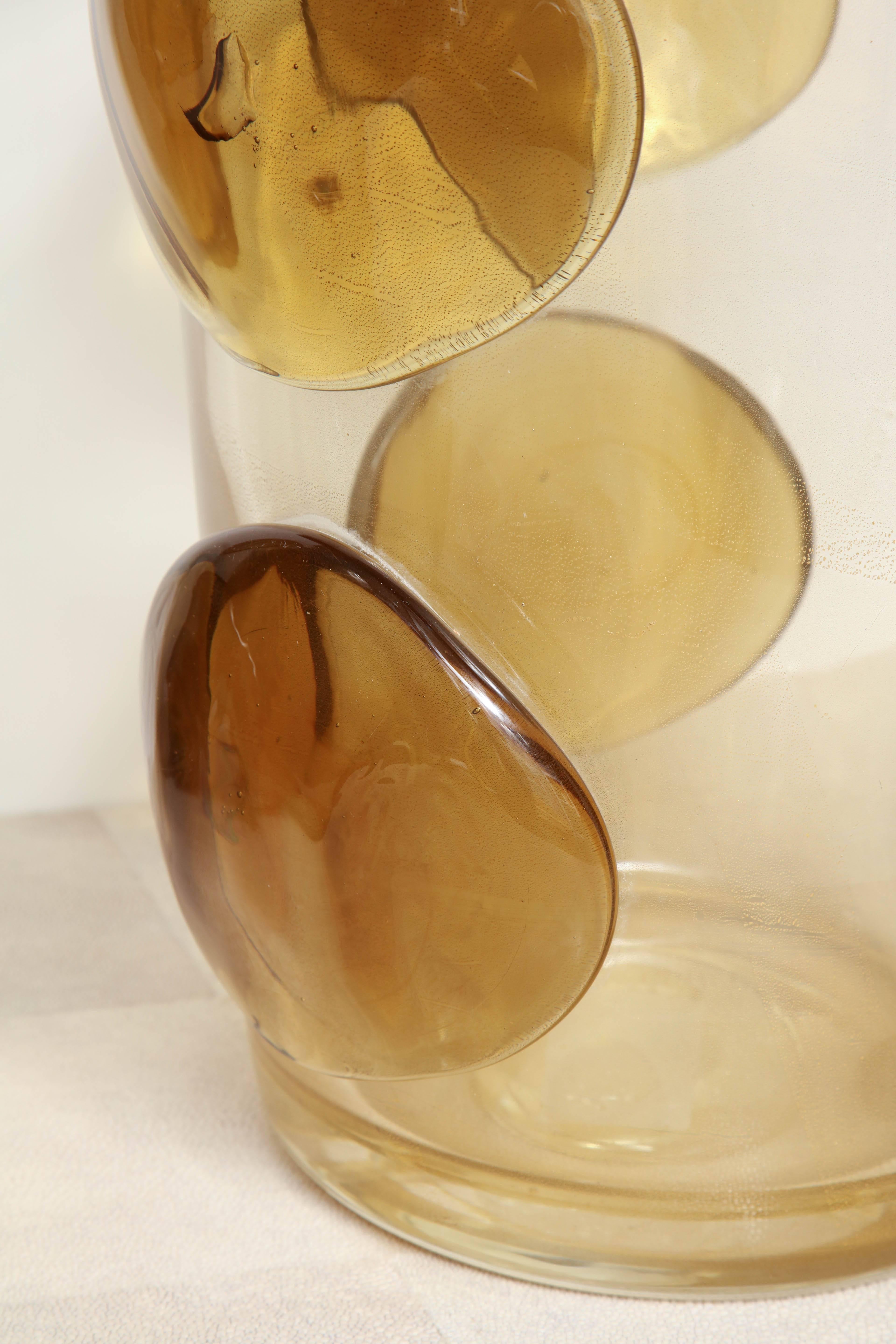 Murano Glass Pair of Enormous Signed Constantini Topaz Murano Vases