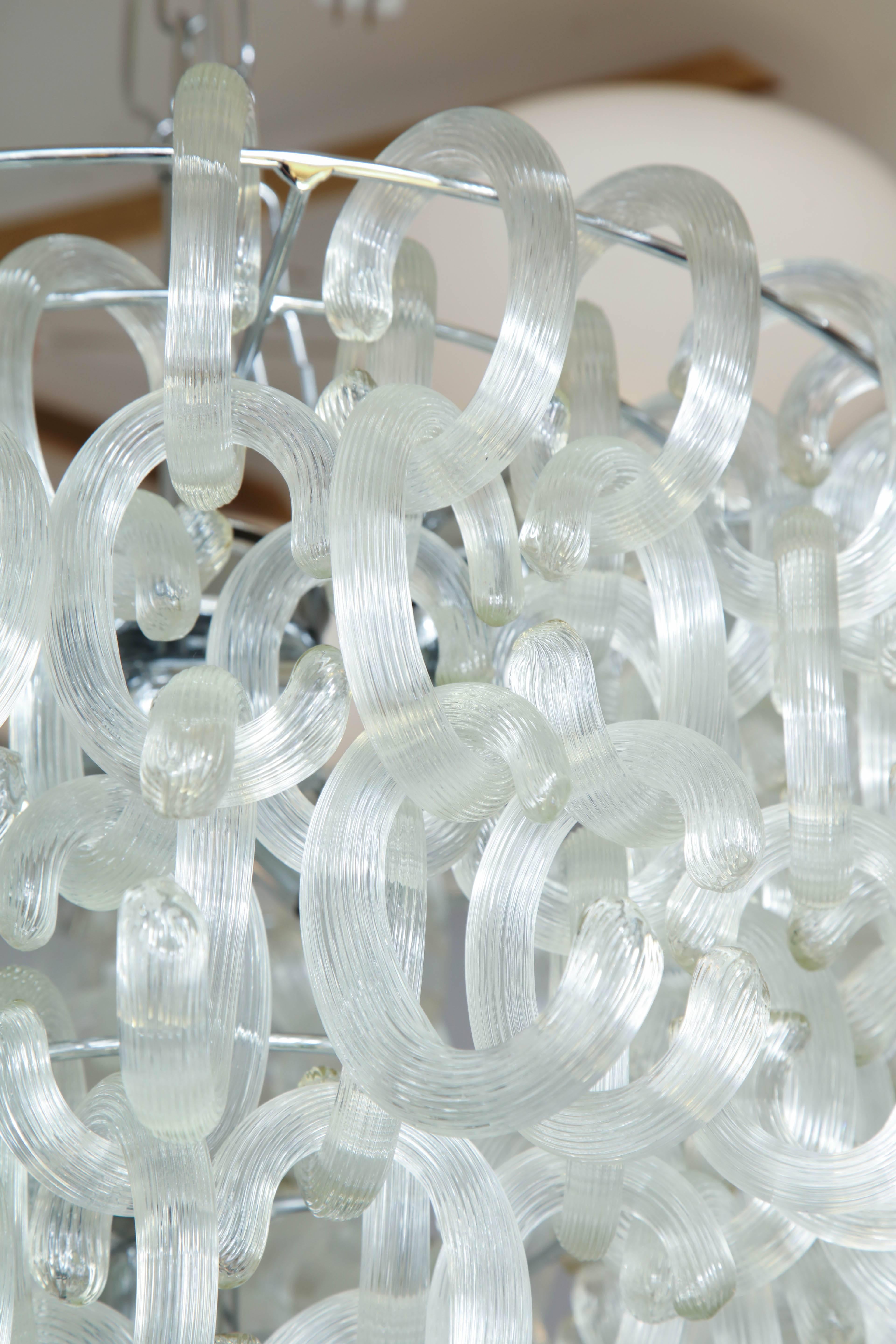 Contemporary Custom Clear Murano Glass C-Link Chandelier For Sale