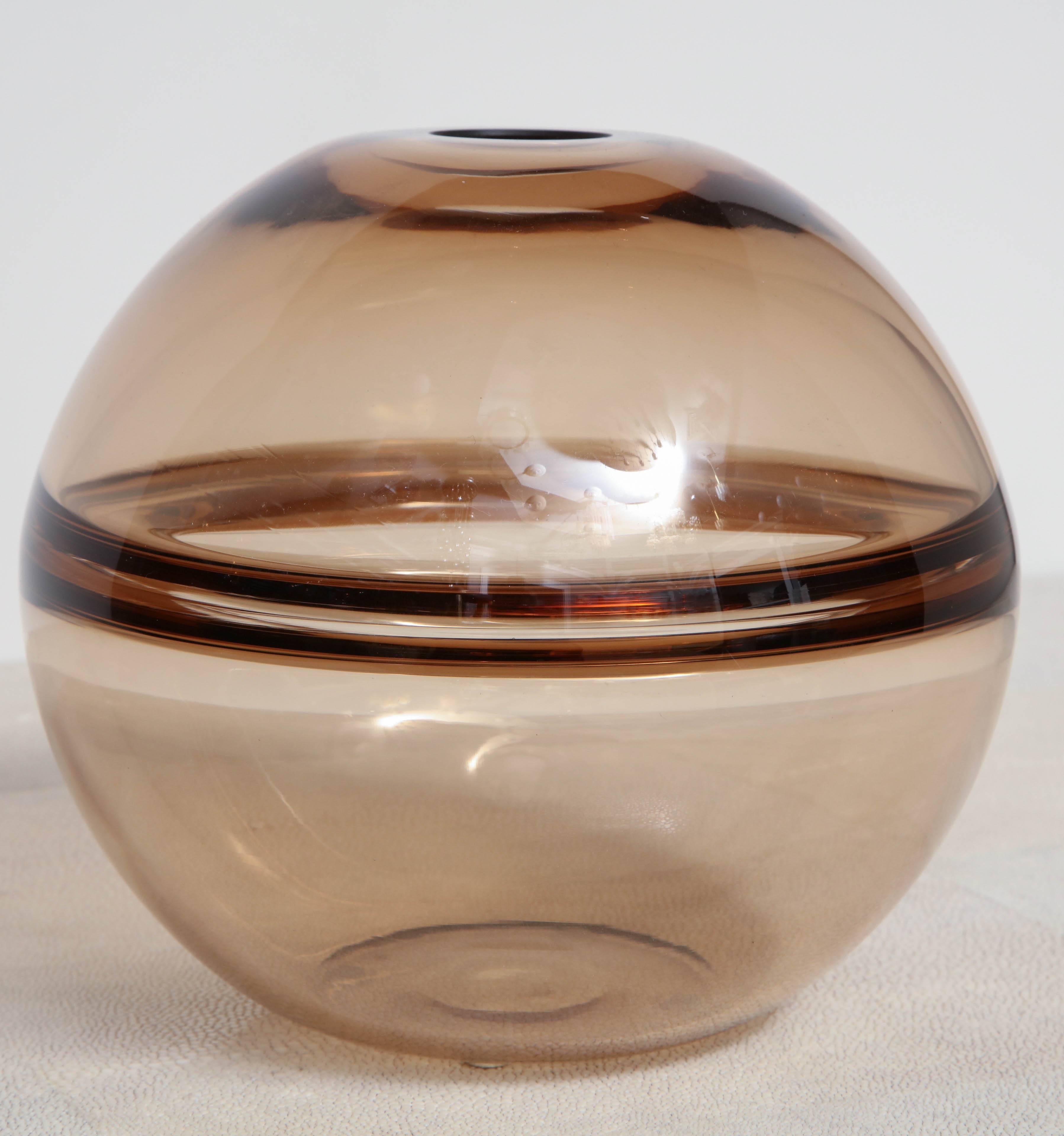 Signed Crepax vase in tobacco color Murano glass.