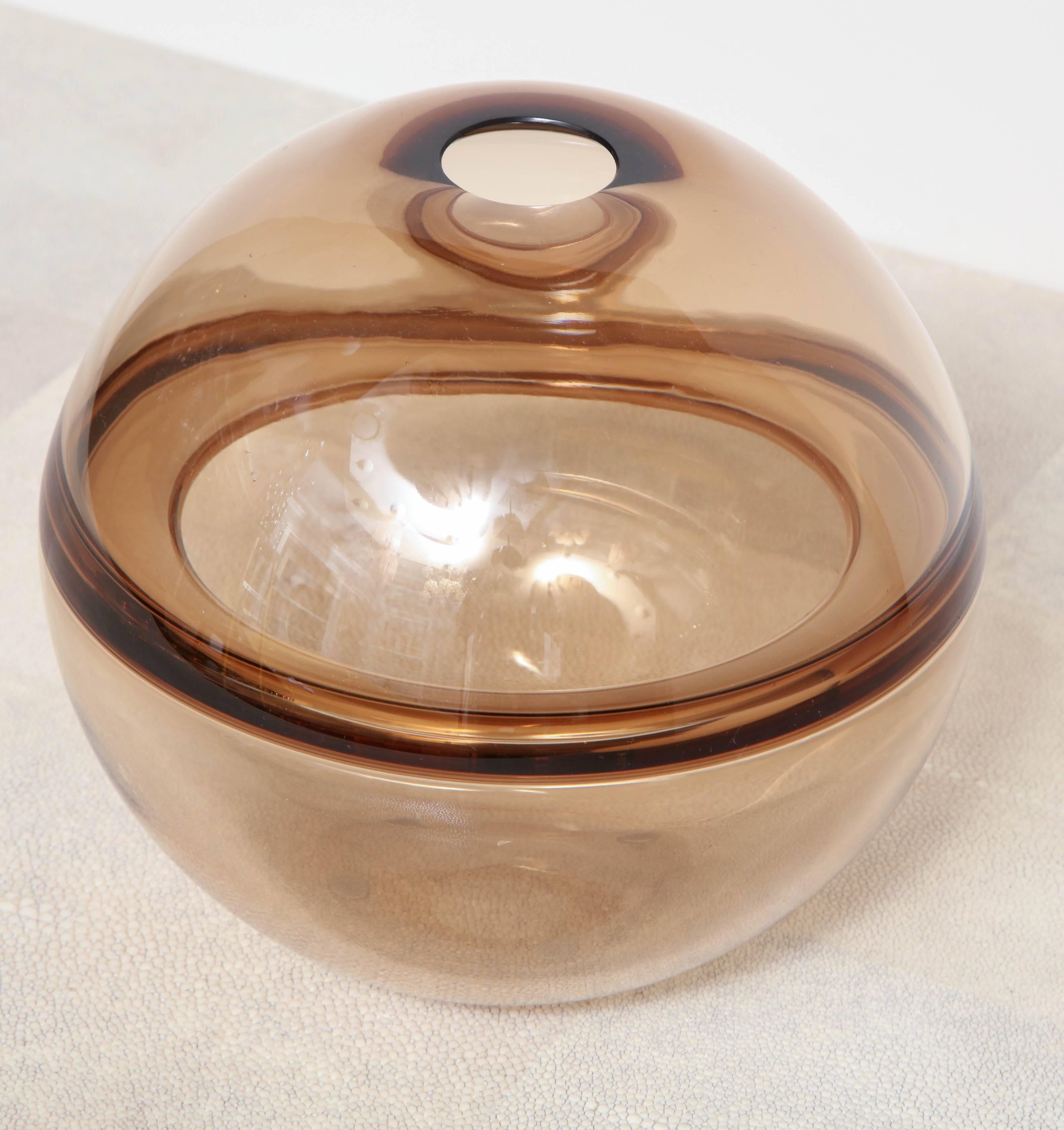 Italian Signed Crepax Vase in Tobacco Color Murano Glass