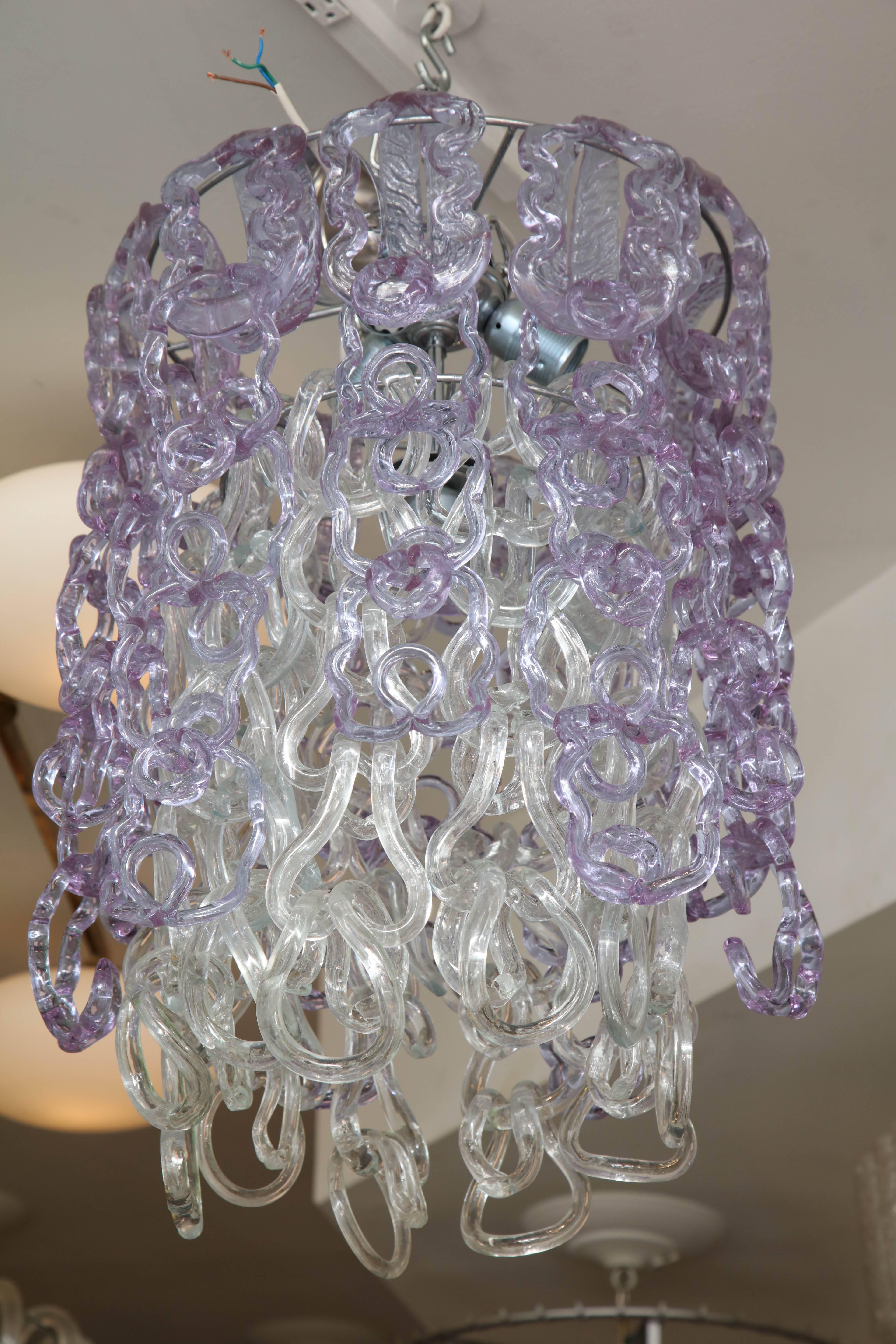 Vintage Vistosi Lavender and clear Murano link chandelier with newly made frame.