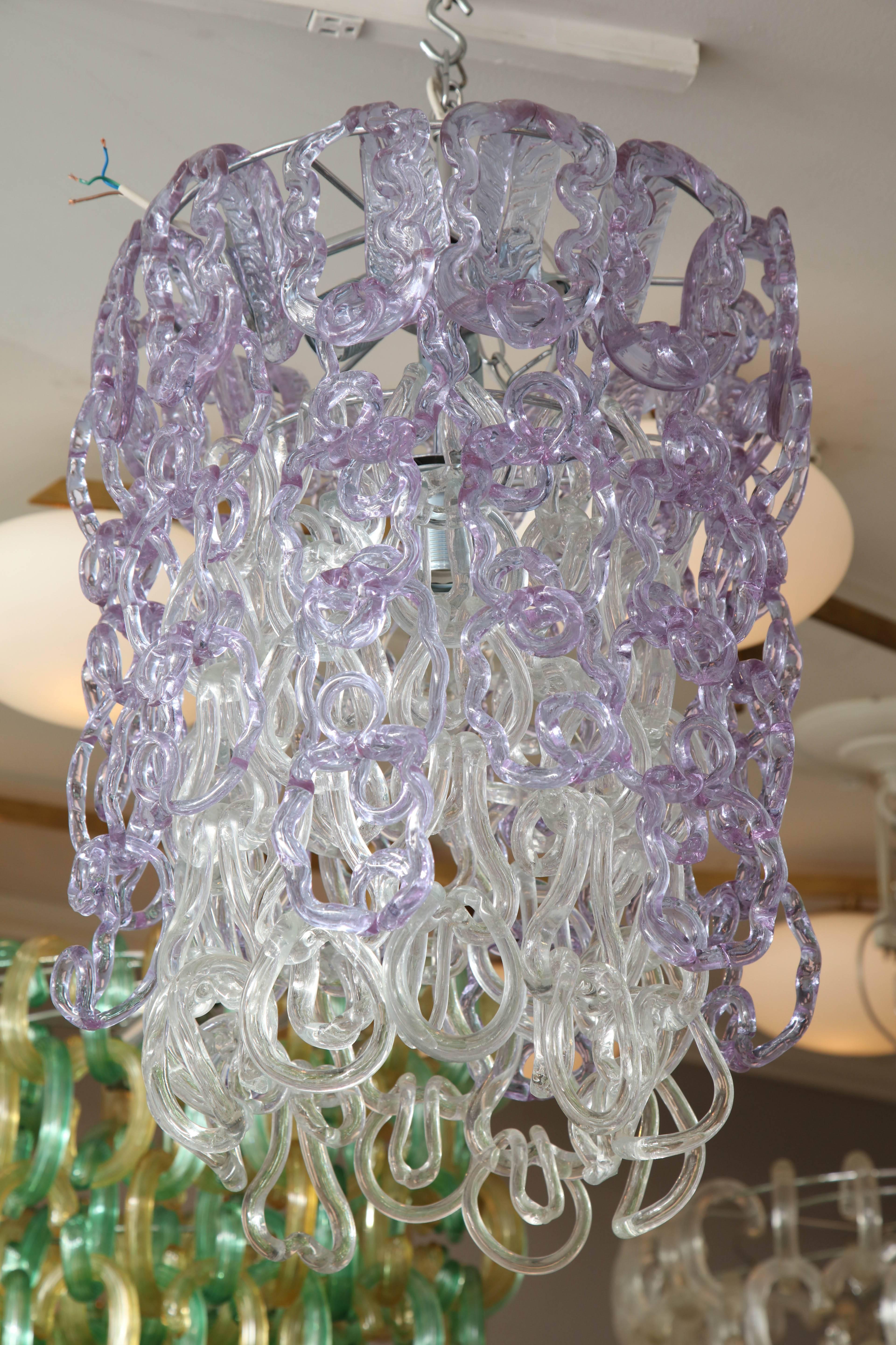 20th Century Vintage Vistosi Lavender and Clear Murano Link Chandelier