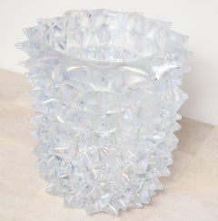Enormous Signed Sinoretto Murano Iridescent Clear Glass Spiked Vase