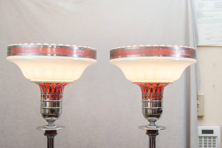 Pair Of Art Deco Mid Century Modern Torchiere Floor Lamps