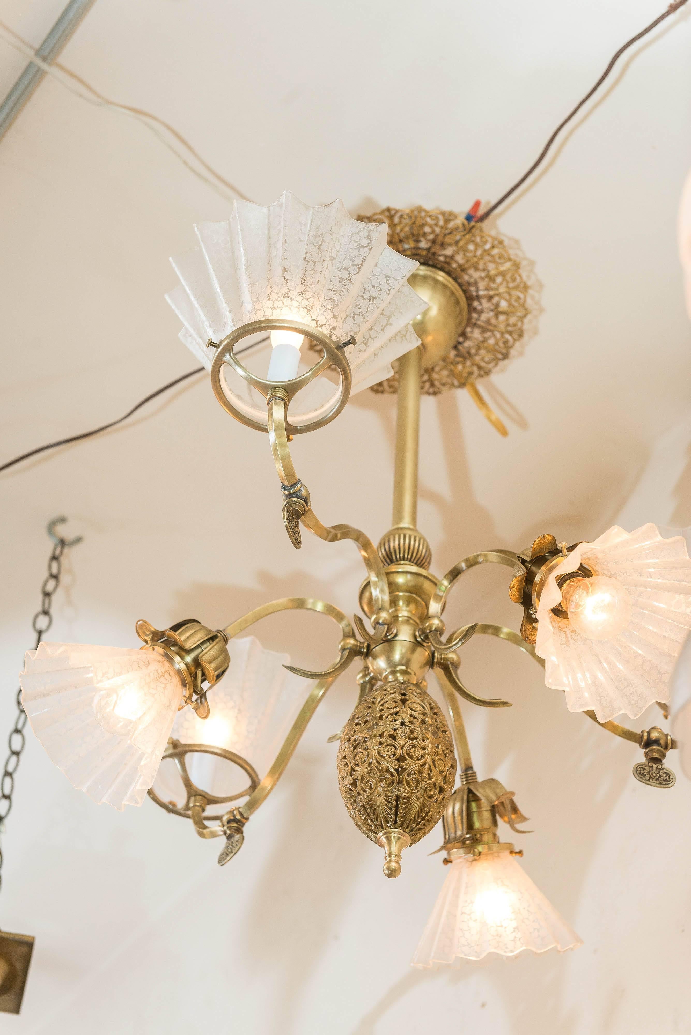 Early 20th Century Late Victorian Combination Gas and Electric Six-Arm Chandelier
