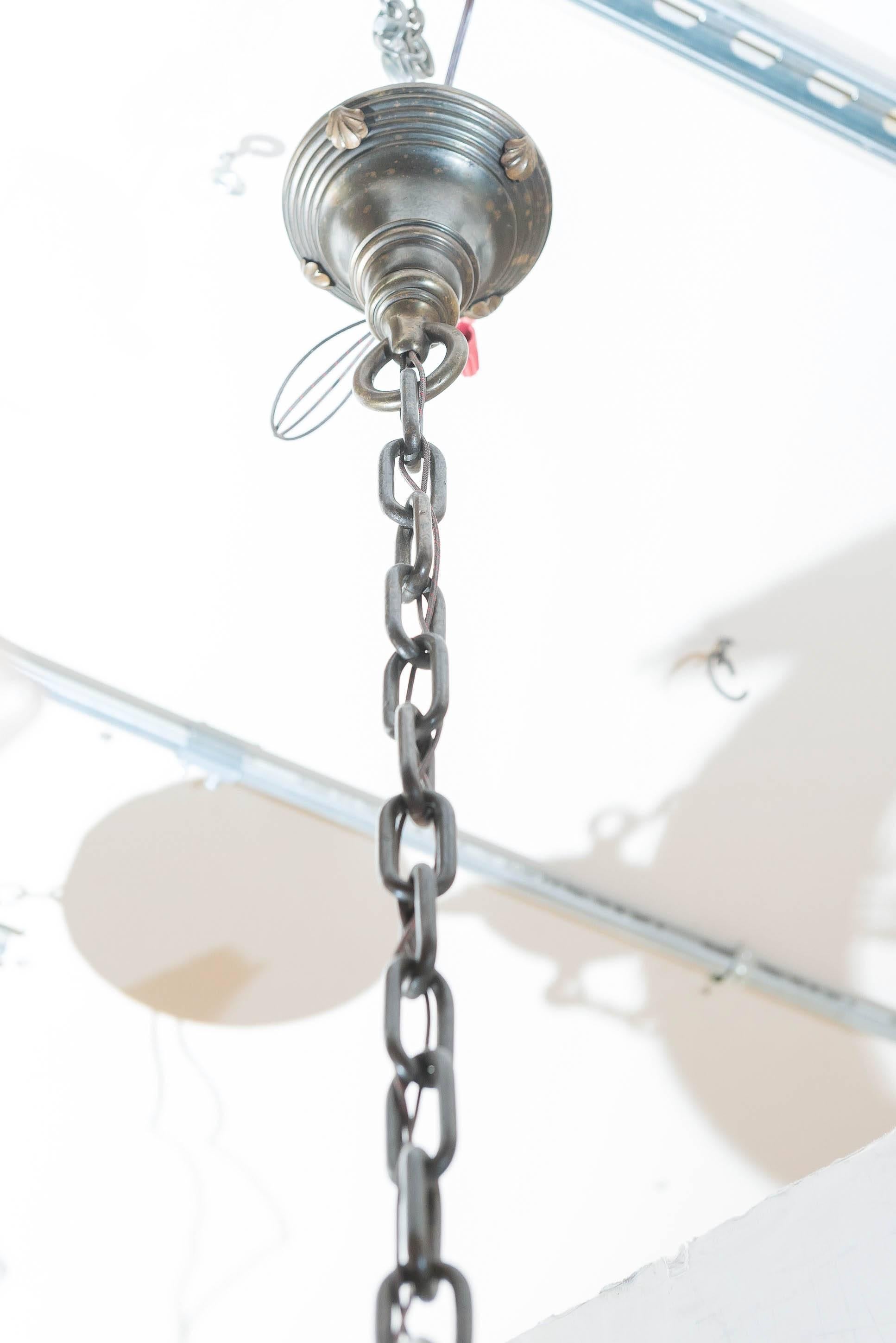 Edwardian Six-Arm Chandelier with Art Glass Shades 1