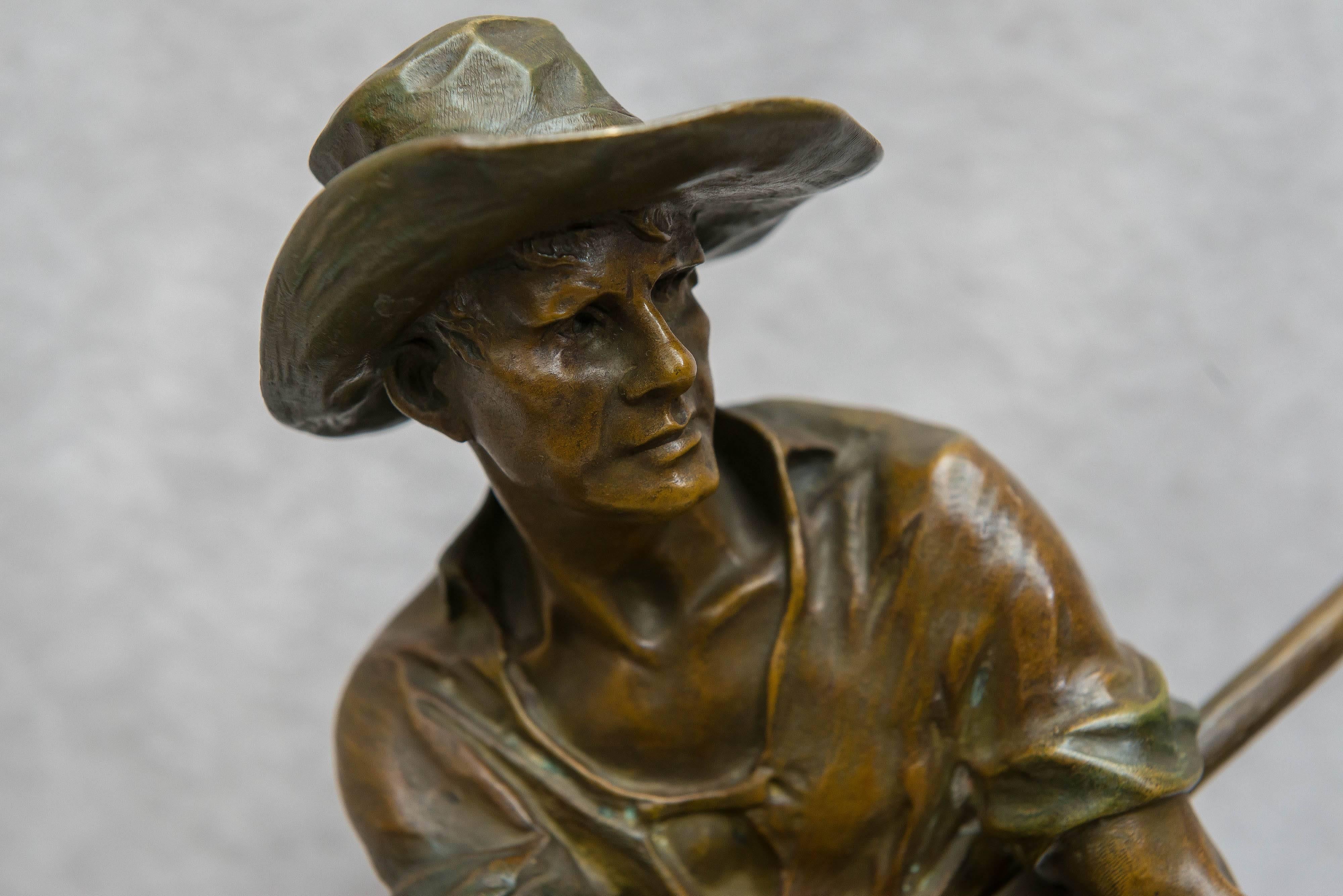 Beaux Arts Bronze Figure of Handsome Farmer, Signed by the French Artist Drouot