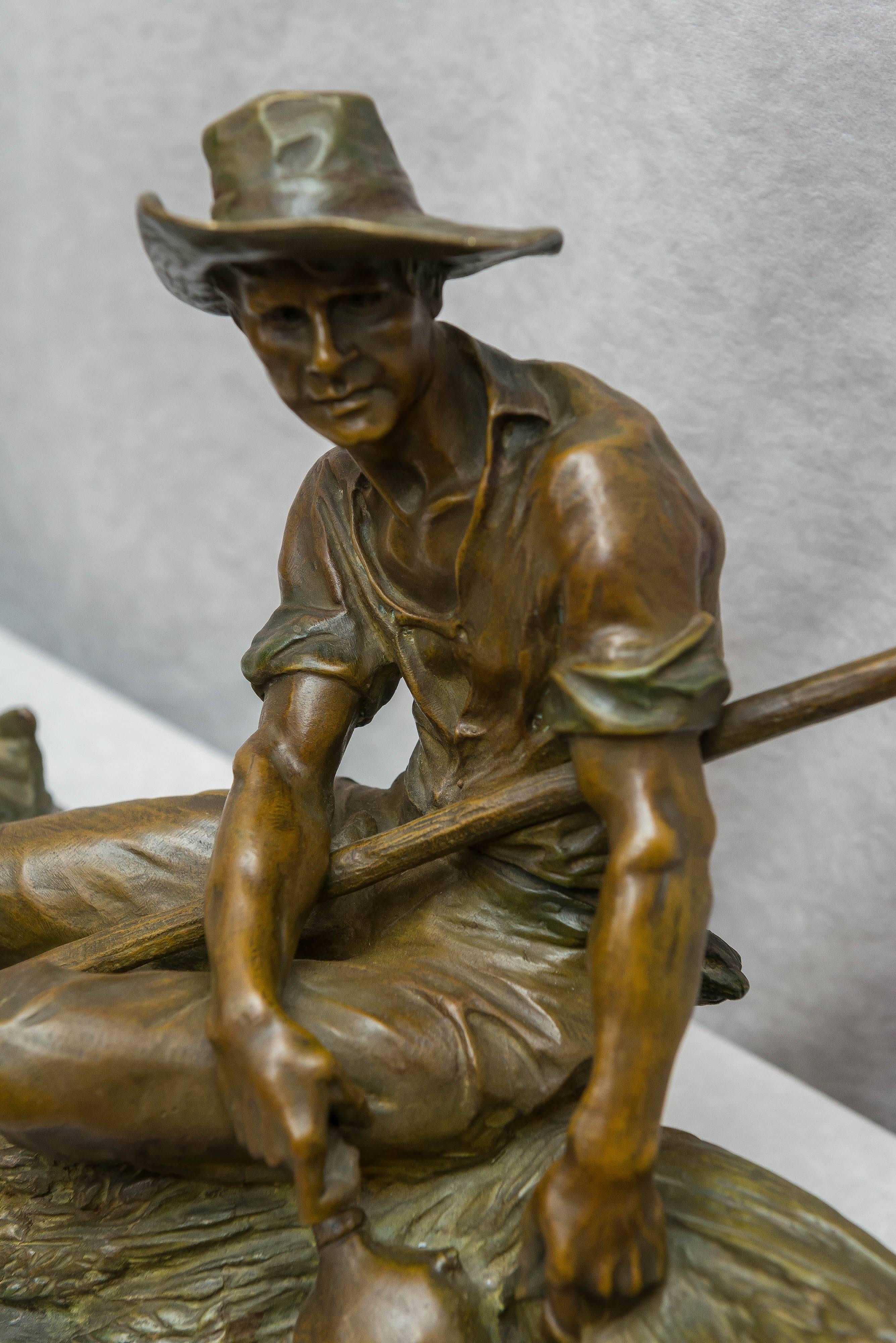 Bronze Figure of Handsome Farmer, Signed by the French Artist Drouot In Excellent Condition In Petaluma, CA