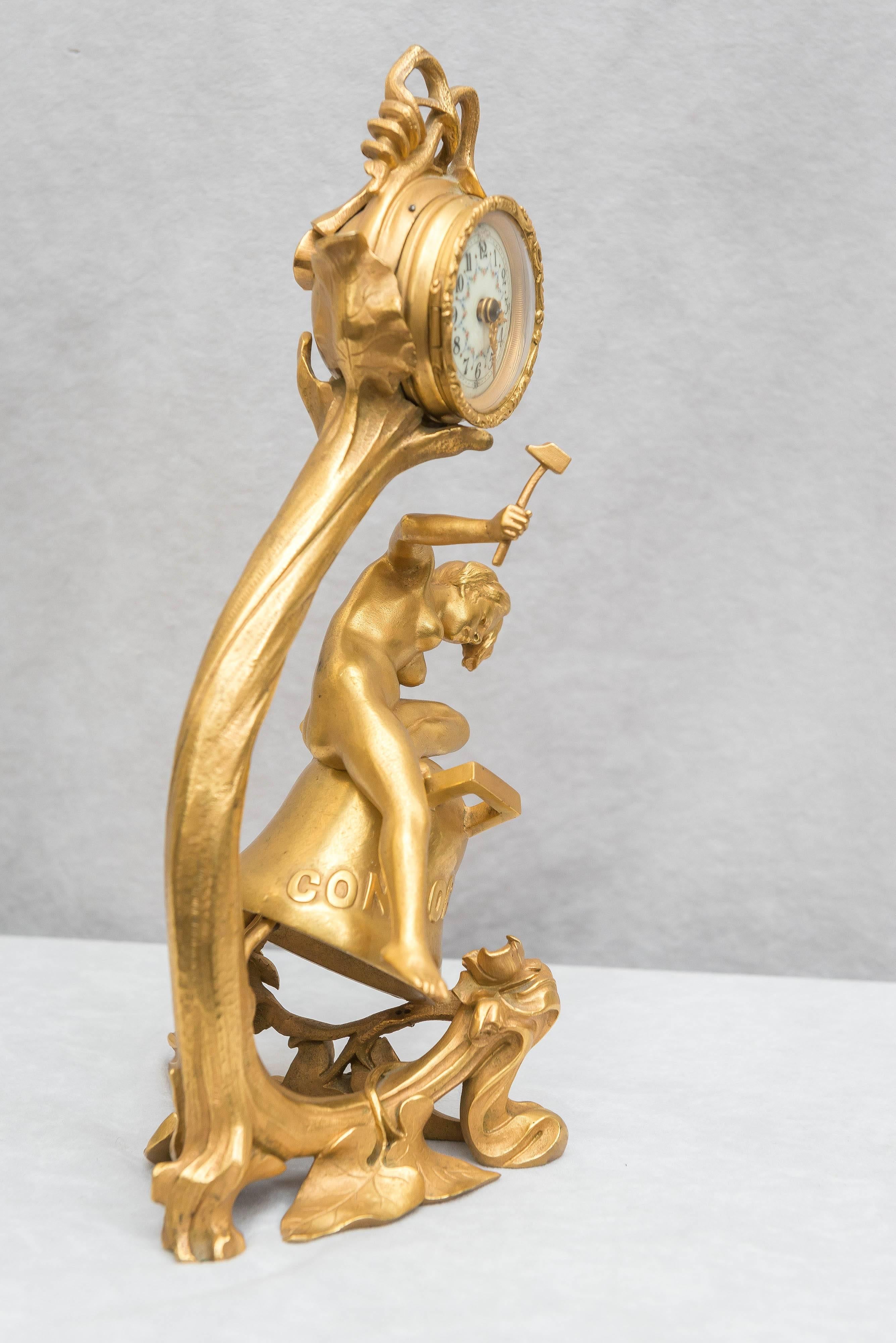 19th Century Gilt Bronze Art Nouveau Clock