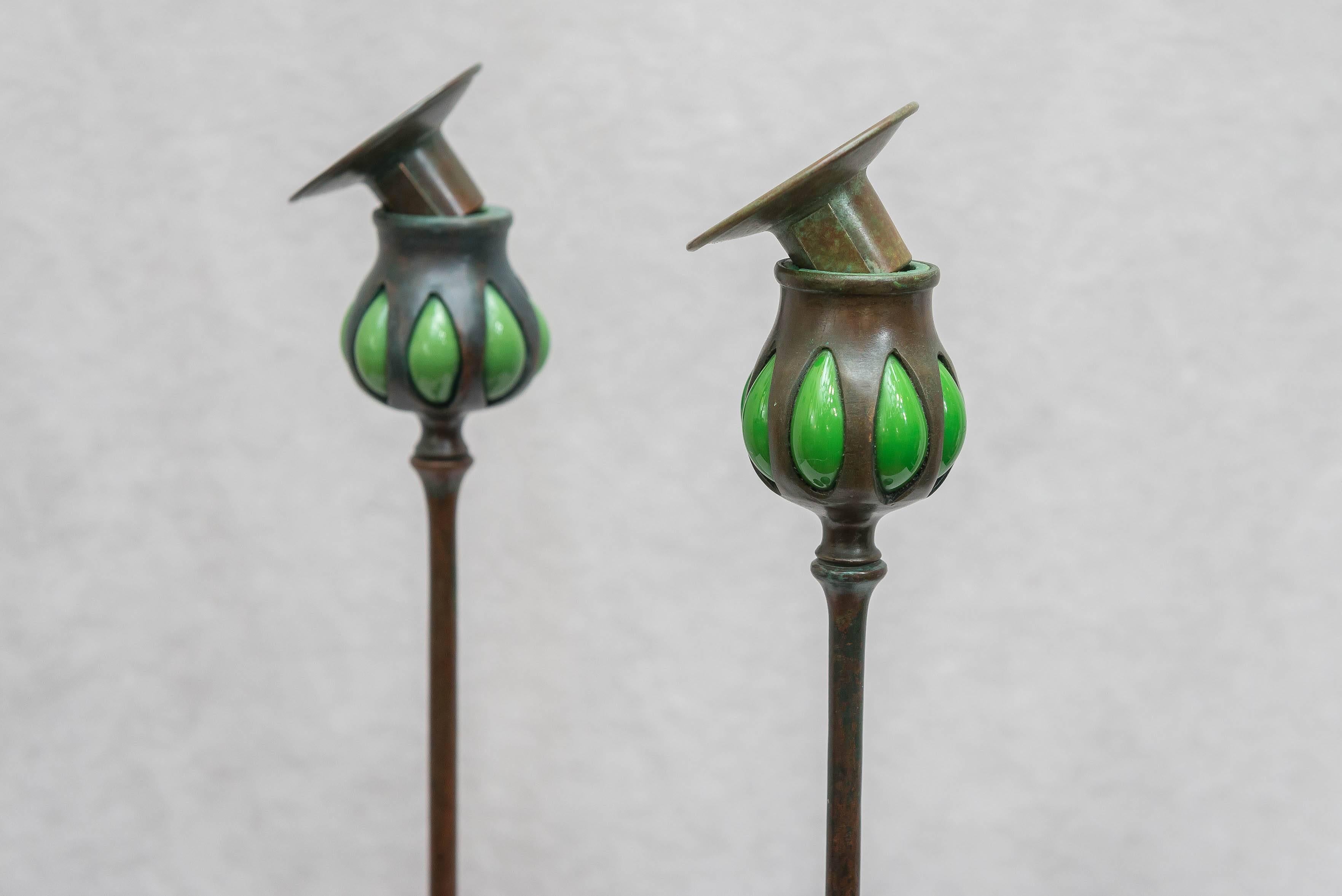 Hand-Crafted Pair of Tiffany Studios Candlesticks