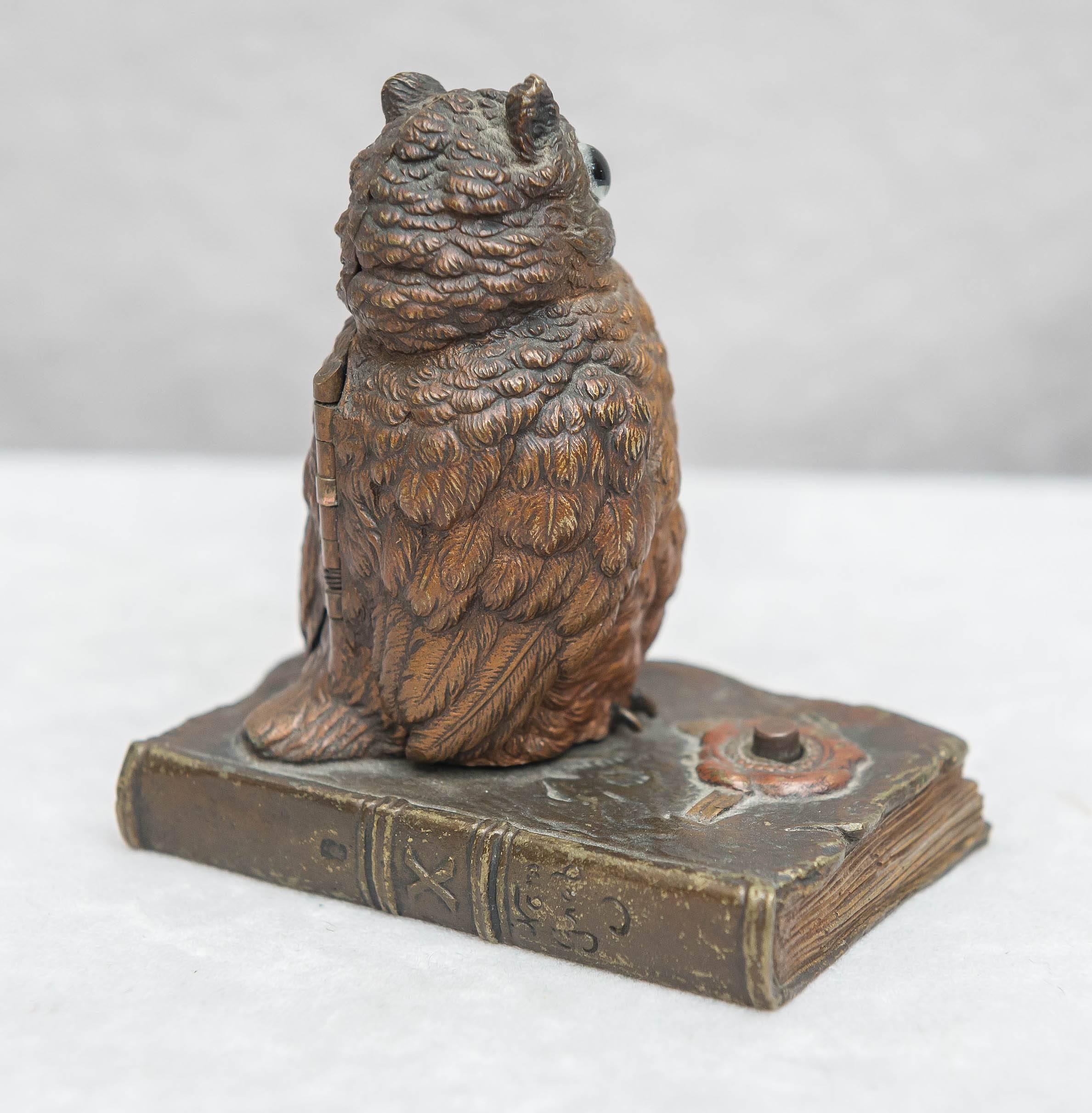 Austrian Vienna Bronze Mechanical Naughty Bronze, Owl and Nude, by Signed Bergmann