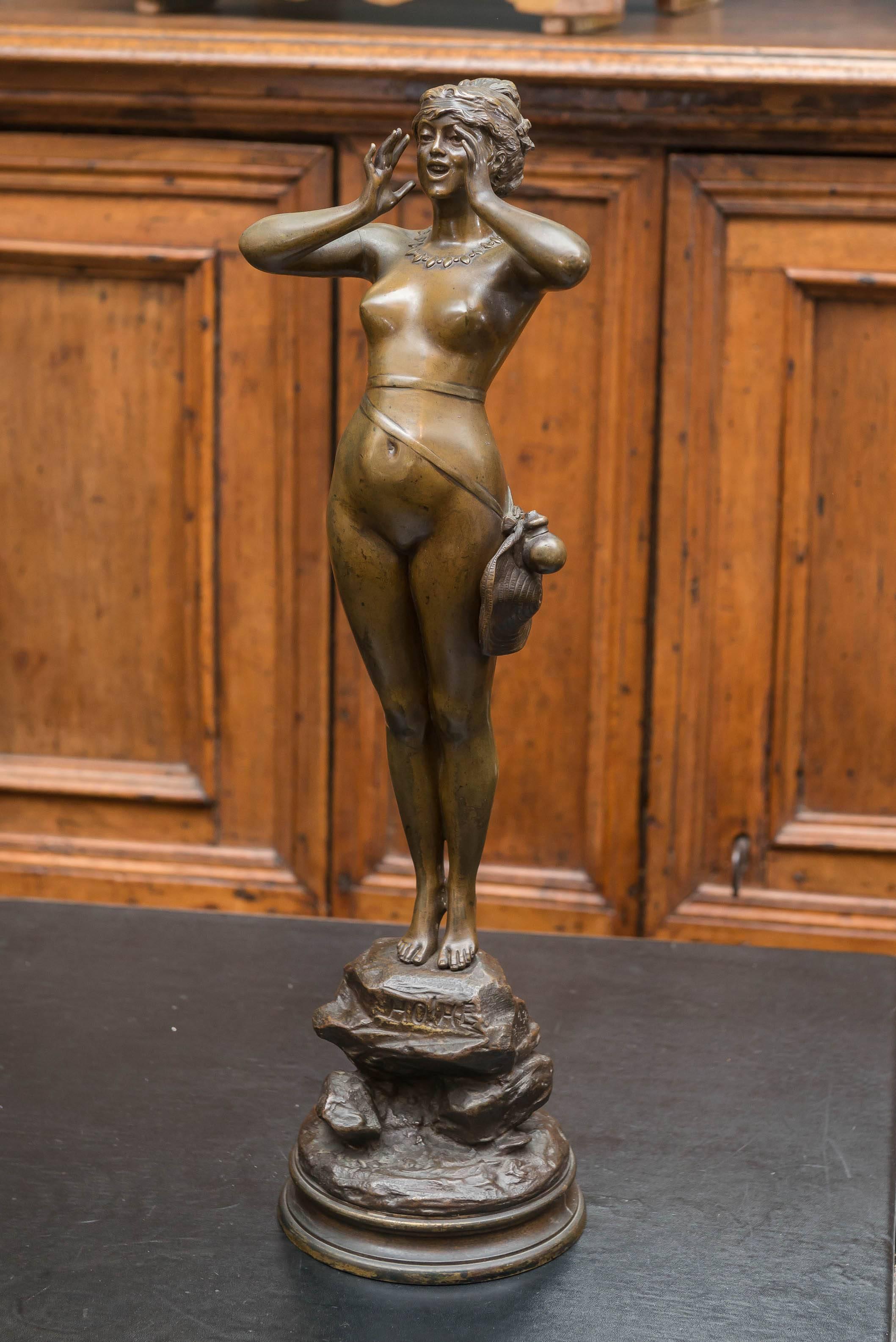 French 19th Century Art Nouveau Bronze Sculpture of a Female Adventurer by A. Grevin